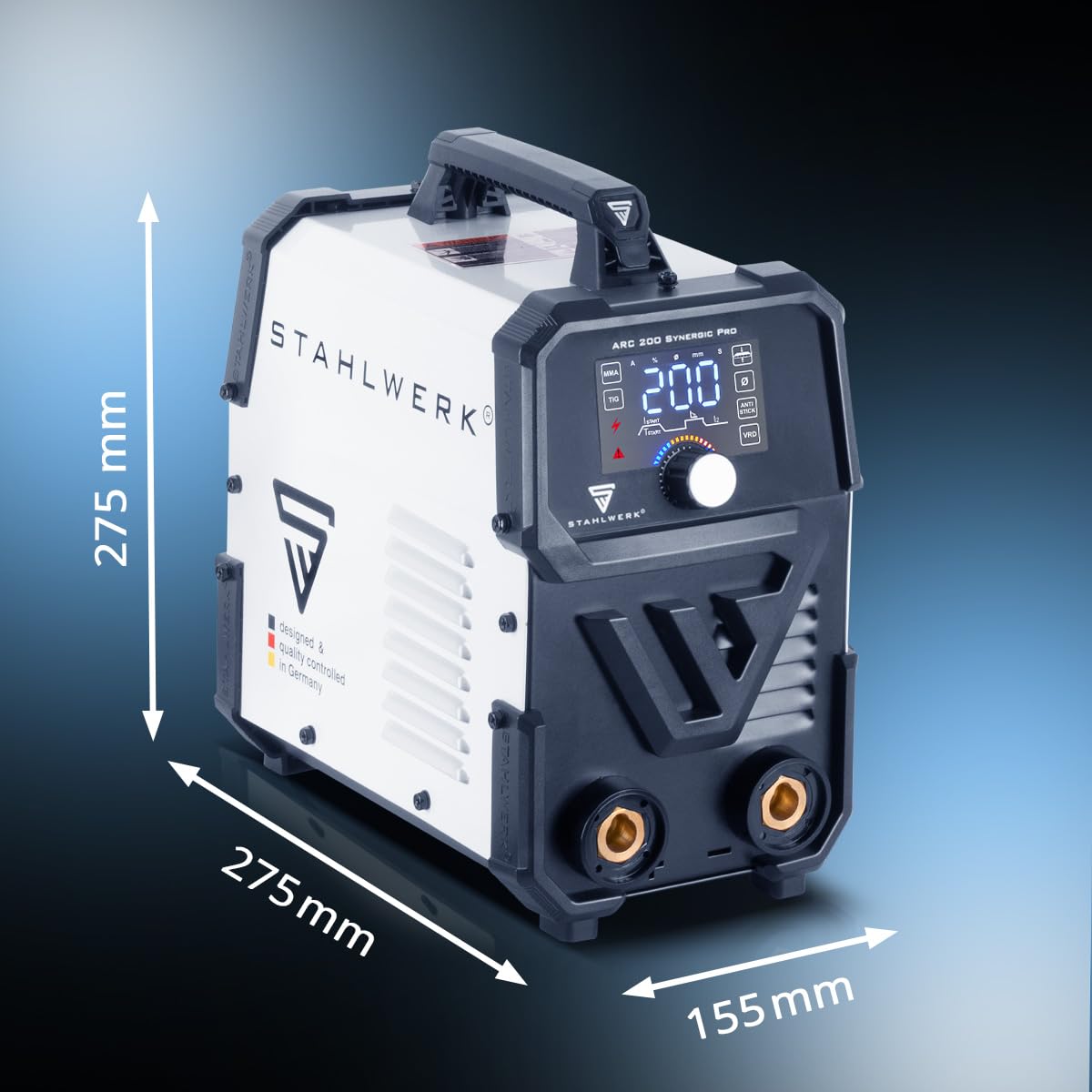 STAHLWERK Elektroden-Schweißgerät ARC 200 Synergic Pro Digital – MMA (E-Hand) bis 200 A, Schweißen ohne Schutzgas, Lift-TIG Inverter, Hotstart, Antistick-Funktion, Smartkühlung & Überhitzungsschutz
