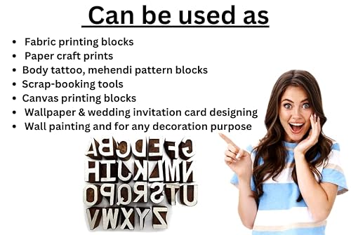 Billion Deals Alphabet Text Wood Stamps Block Hand Craved Printing Blocks Textile Stamp India Hand-Carved For Saree Border Making Pottery Crafts Textile Indian Printing #TOP2