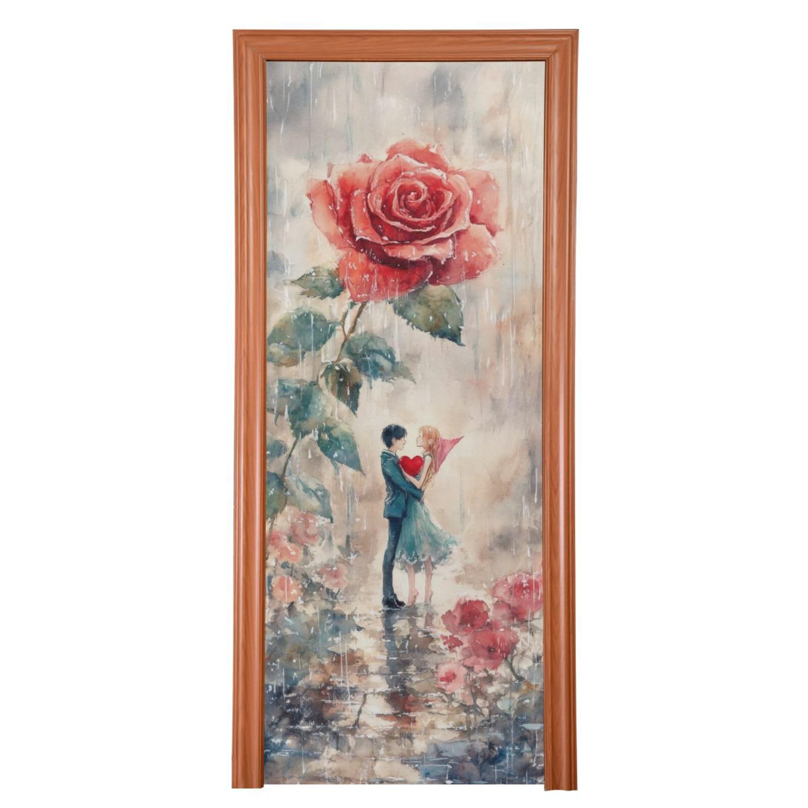 FLildon Valentine's Day Love Couple Door Cover Decoration, Party Accessory Porch Decor for Festive Ornament Room Door Covers 32 x 79 Inch