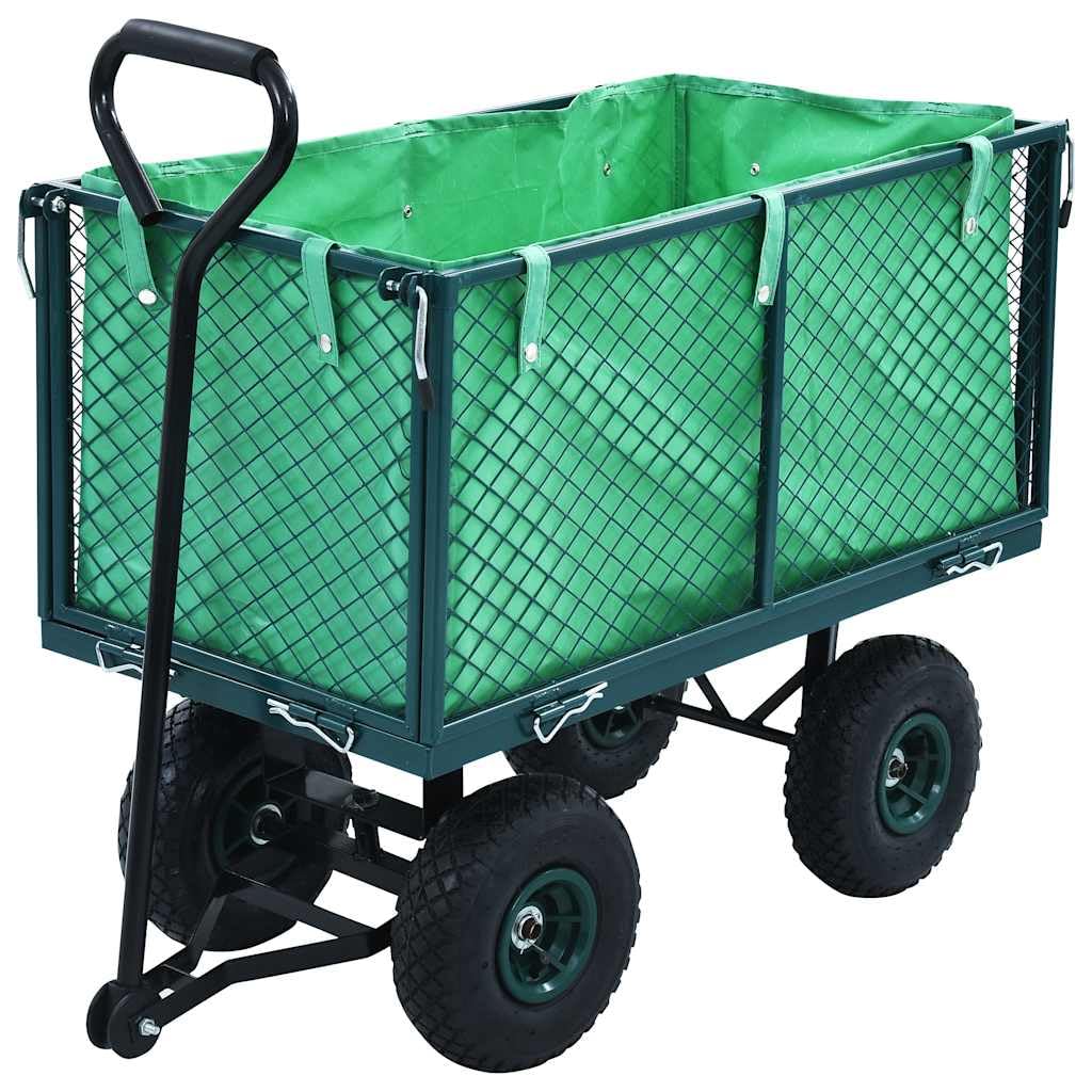 Gartenwagen Grün Stahl 350 kg Tragkraft 86x46,5x97 cm mit Schnellverschluss Seitenwänden und großen Luftreifen ideal für Garten Transport und Werkstatt