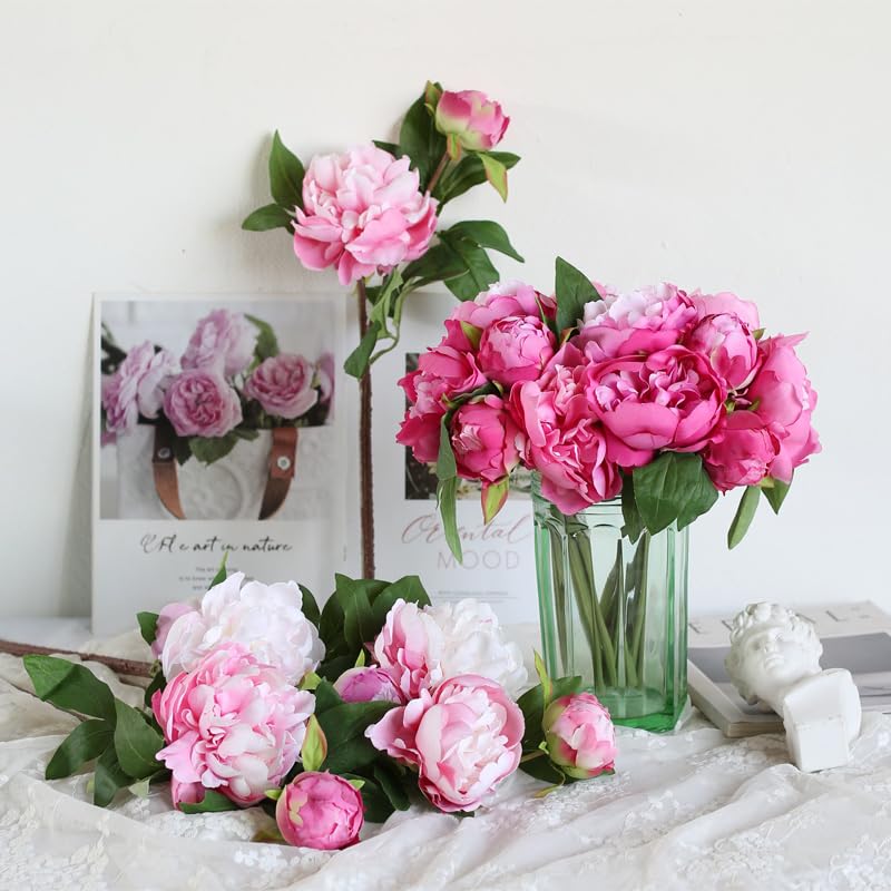 Artificial Peony 4PCS Vintage Silk Flowers Fake Peonies with Stems for Wedding Decoration Bridal Bouquet Arrangement (Light Pink) - Image 2