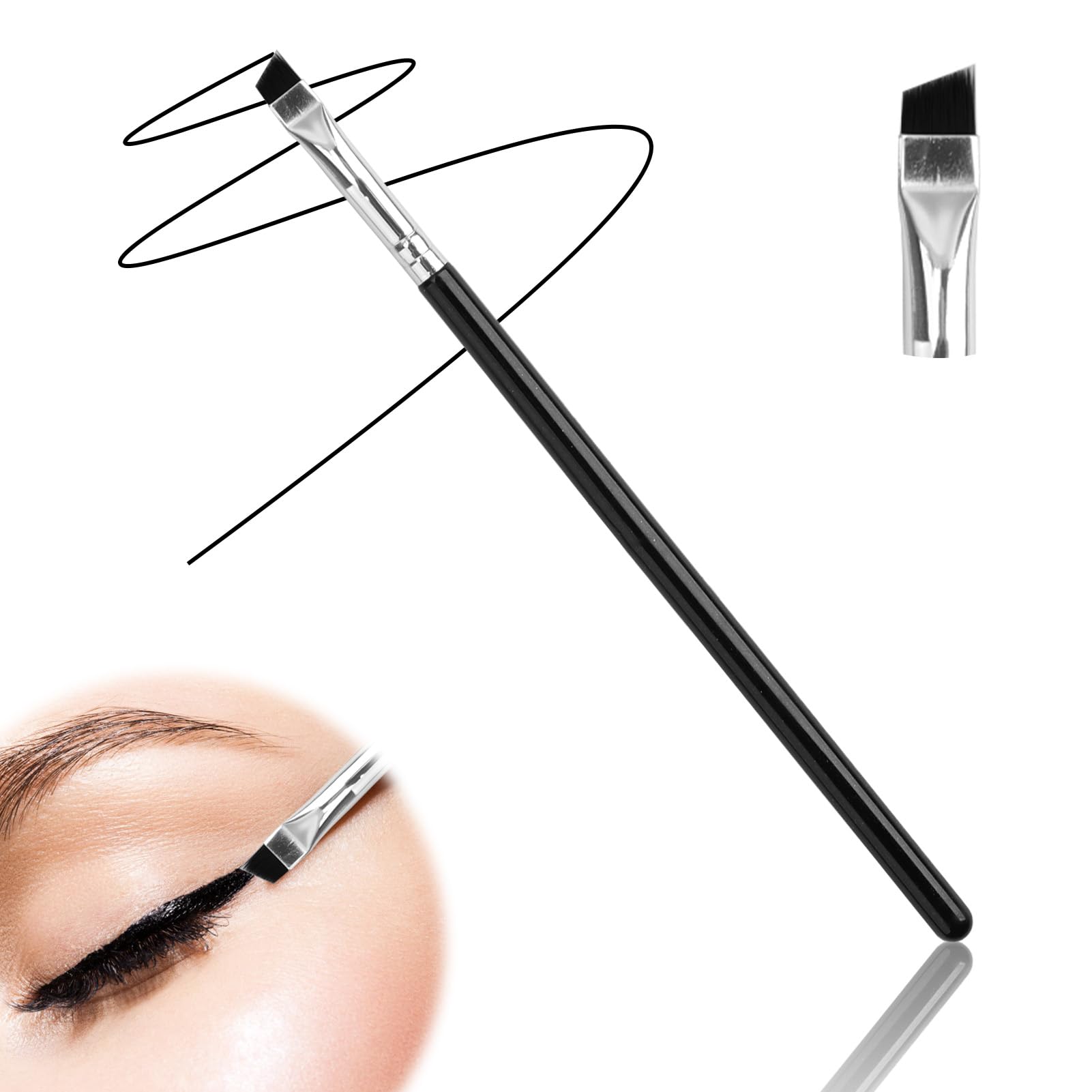 Pincel delineador de ojos en ángulo fino de precisión para gel PRO, Pincel Eyeliner Biselado, Pinceles Maquillaje Ojos Profesional, Cerdas sintéticas ultra delgadas y libres de crueldad (Negro)