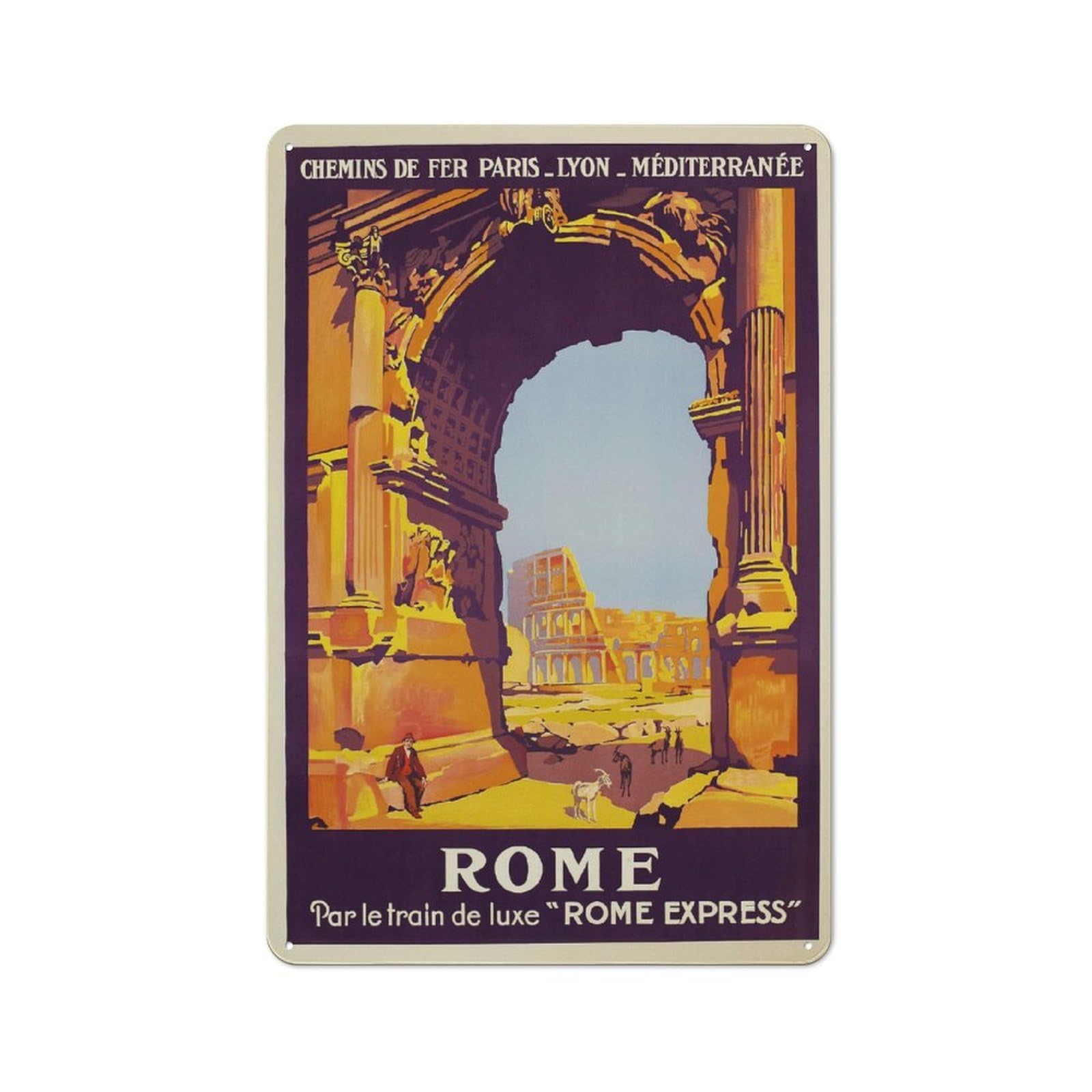 Junmoney Style-17 Rome Travel (3) Decorative Tin Plaque 30X20cm, Decorative Novelty Wall Art For Hallway, Home Bar, Garage Or Study
