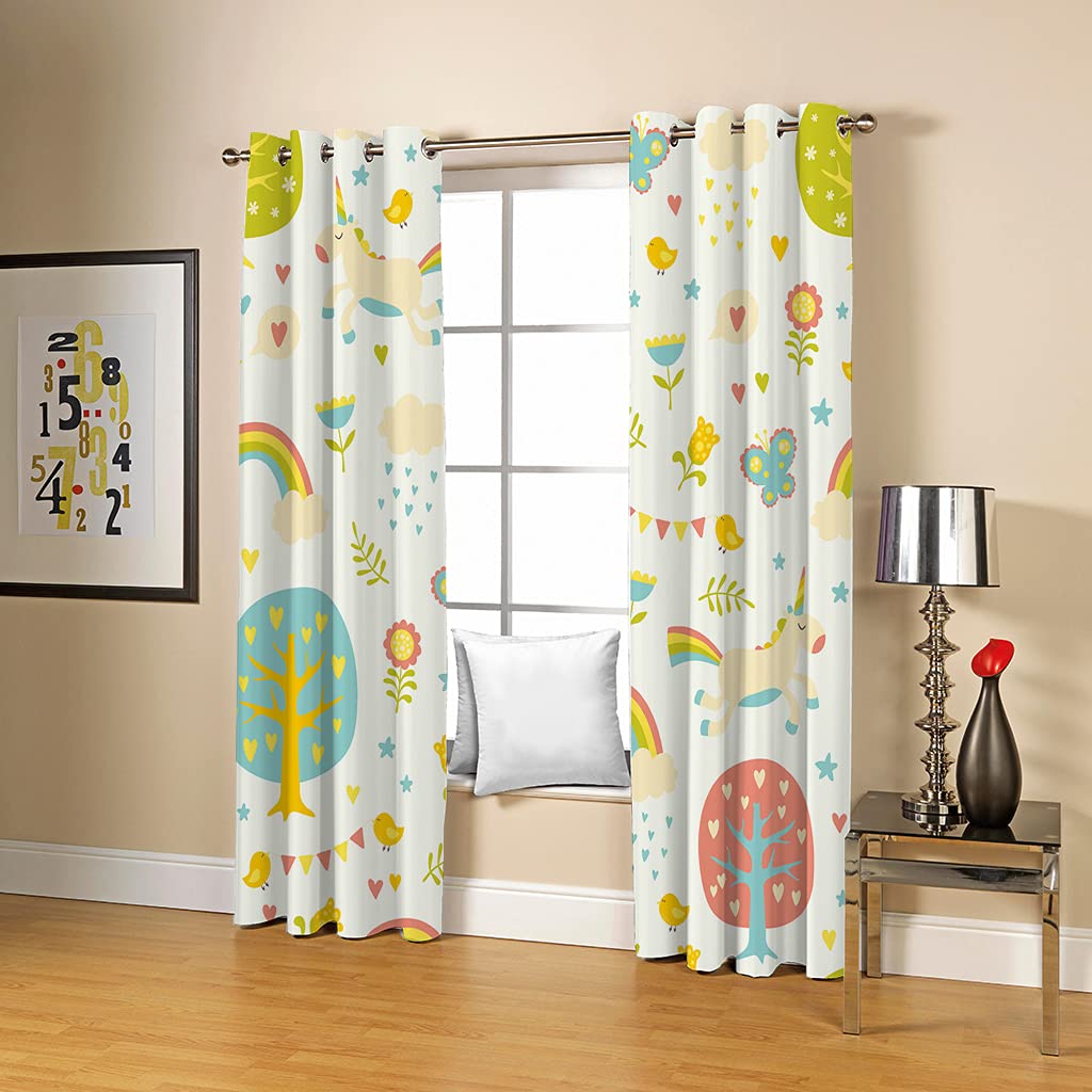 Rideau Chambre Enfant Bebe Fille Garcon Ado Adultes Licorne Fantastique Sur Fond Blanc Motif 280X260Cm Rideau Occultant Salon Moderne Isolant Thermique Anti Chaleur Lot De 2 Rideaux Pour Petites Fe