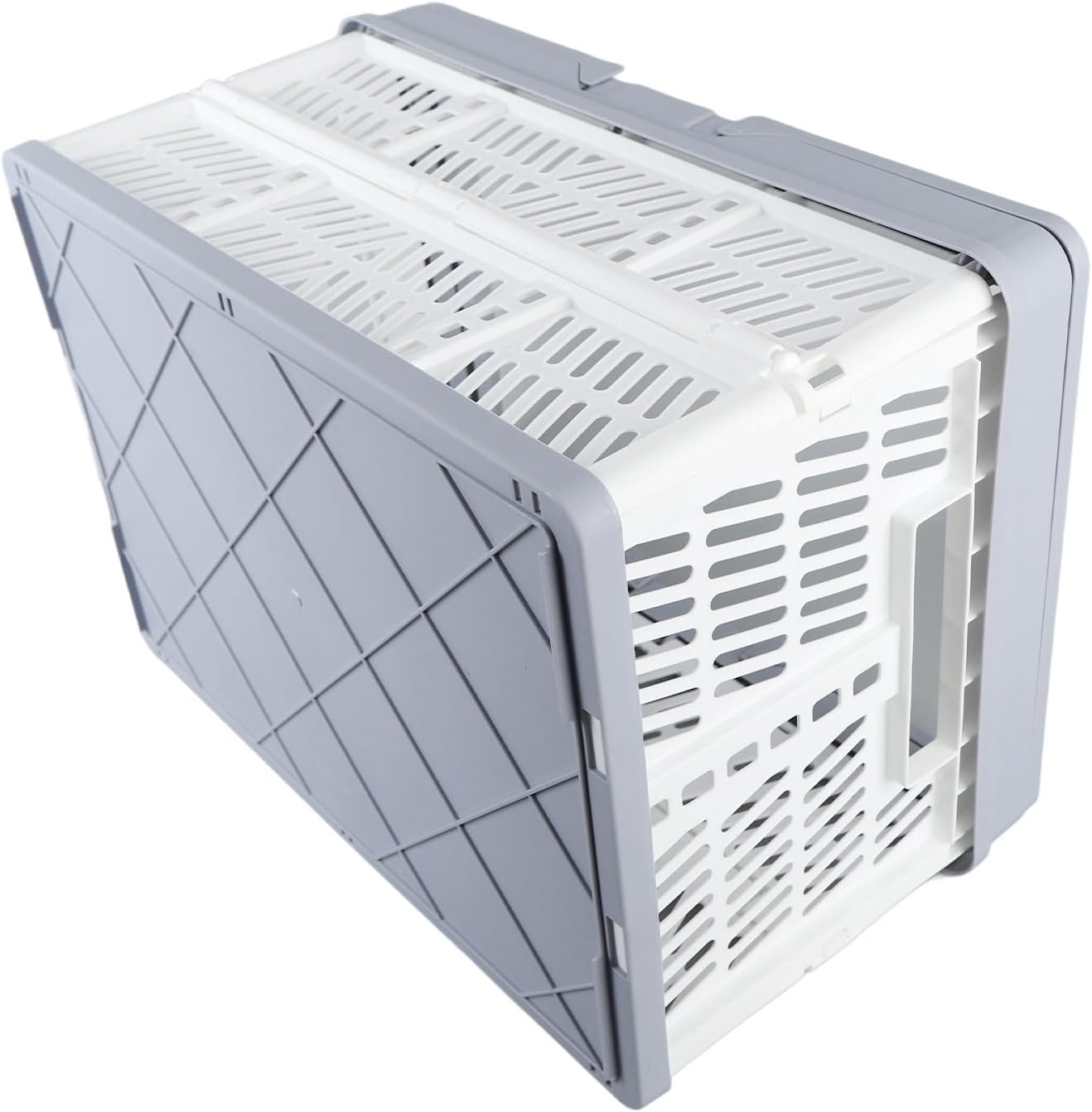 Pilipane Collapsible Baskets with Handles Foldable Storage Crates Plastic Grocery Shopping Baskets for Home Kitchen Office PP Material 44.5x31.7x25.8cm (White Large)