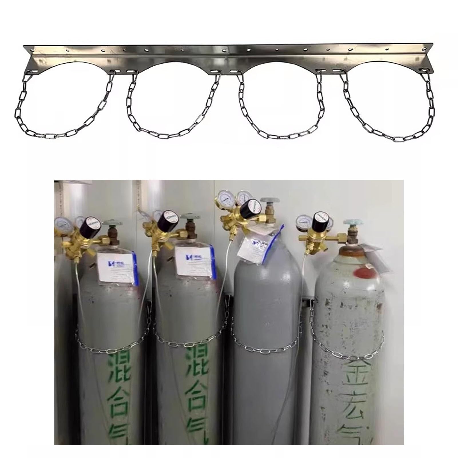 GHHVFEC Oxygen cylinder rack,Stainless Steel Oxygen Tank Holder - Wall Mount Storage Rack for 25/50/75/100/125cm Gas Cylinders, Secure Nitrous Tank Cradle with Chain, Ideal for Clinics (10