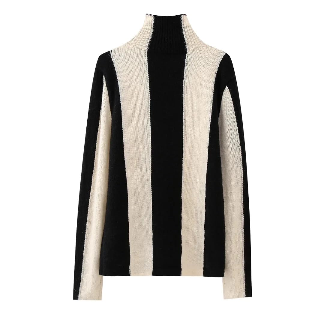 Maglione da donna a collo alto a righe lavorato a maglia a maniche lunghe casual allentato pullover maglione top