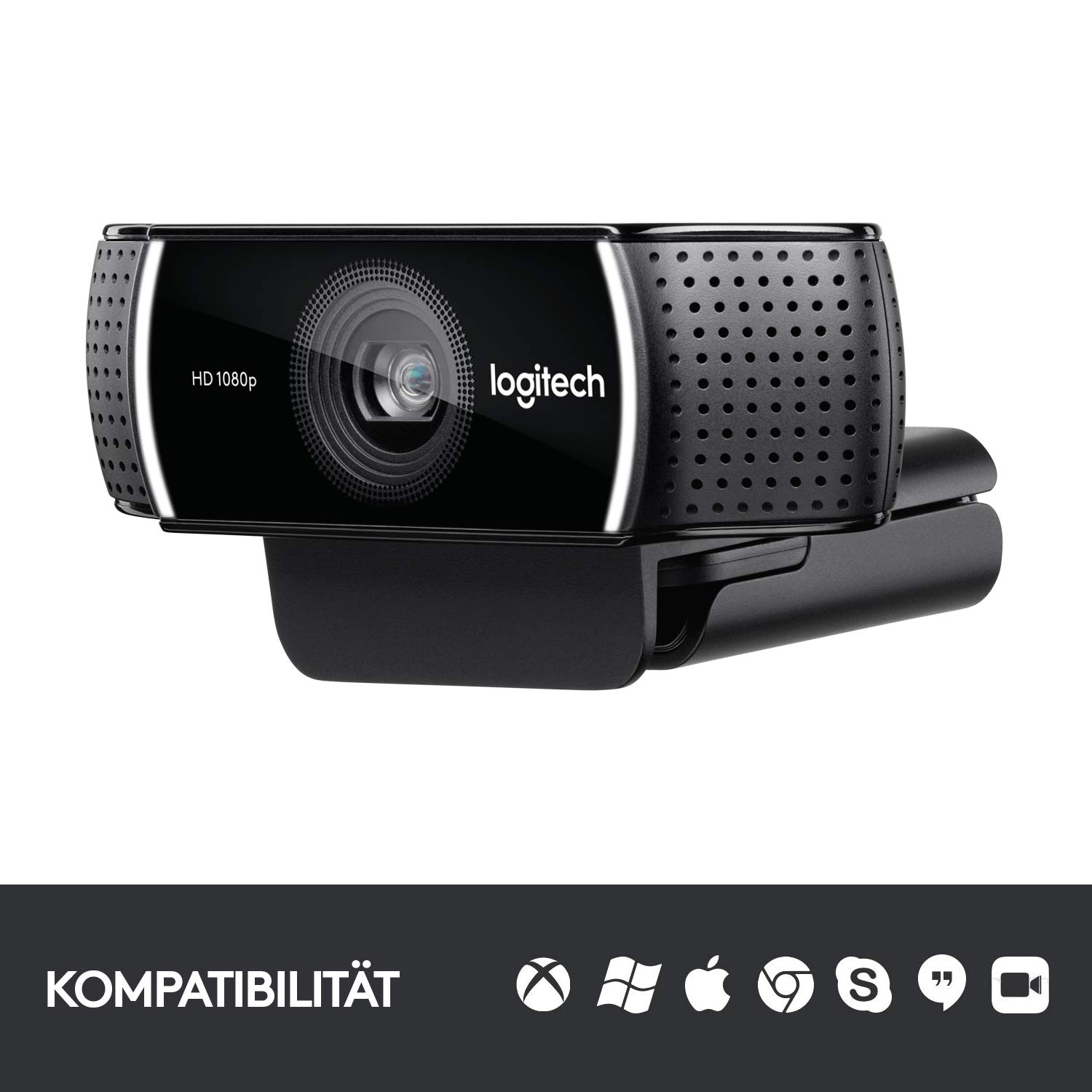 Logitech C922 PRO Webcam mit Stativ, Full-HD 1080p, 78° Sichtfeld, Autofokus, Belichtungskorrektur, H.264-Kompression, USB-Anschluss, Für Streaming via OBS, Xsplit, etc. - Schwarz
