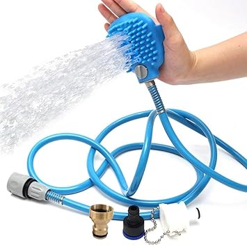 SHRBI Multi-Functional Pet Bathing Tool Sprayer and Handheld Massage Scrubber Shower Dog Cat Cleaning Grooming Brush Organizer