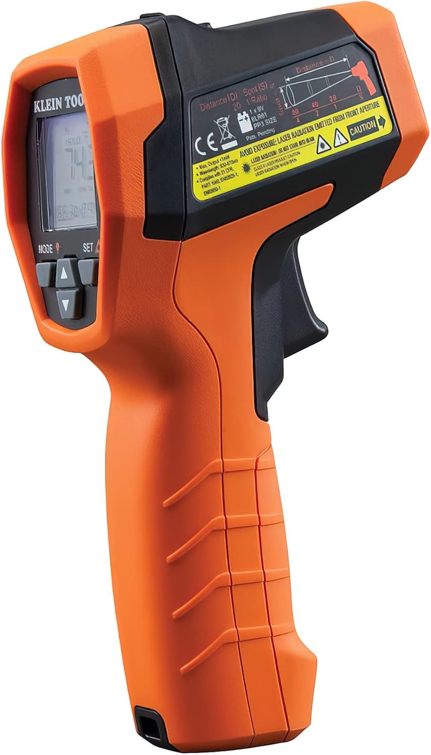 Klein Tools IR10 Infrared Thermometer, Digital Thermometer Gun with Dual Targeting Laser, 20:1 & ET140 Pinless Moisture Meter for Non-Destructive Moisture Detection in Drywall, Wood, and Masonry