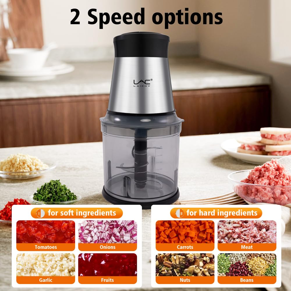 Food Processor 4 Cup,Meat Grinder with 2 Bowls,Electric Food Chopper,Powerful Motor 2 Speed & 4 Blades for Baby Food,Meat,Onion,Vegetables,Fruits
