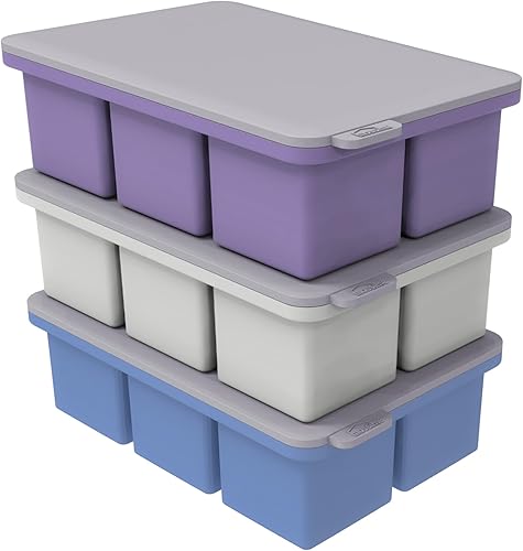 Mossime Moldes grandes para cubitos de hielo bandejas cuadradas de silicona para cubitos de hielo de whisky con tapa, paquete de 3 bandejas grandes