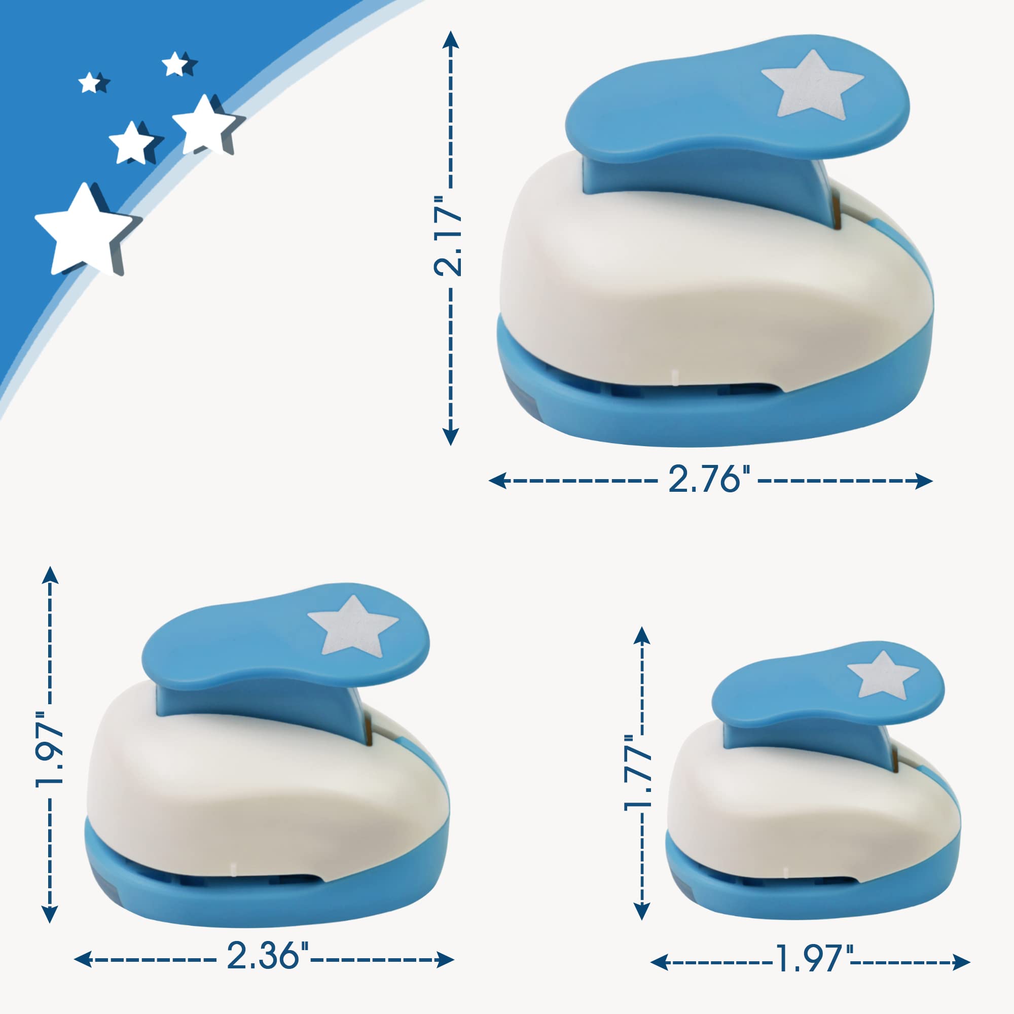 Ecohu Juego de 3 perforadoras de papel de estrella de 0.3 pulgadas / 0.63 pulgadas / 1 pulgada, perforadoras para álbumes de recortes, manualidades, diseño para suministros de oficina, fabricación de
