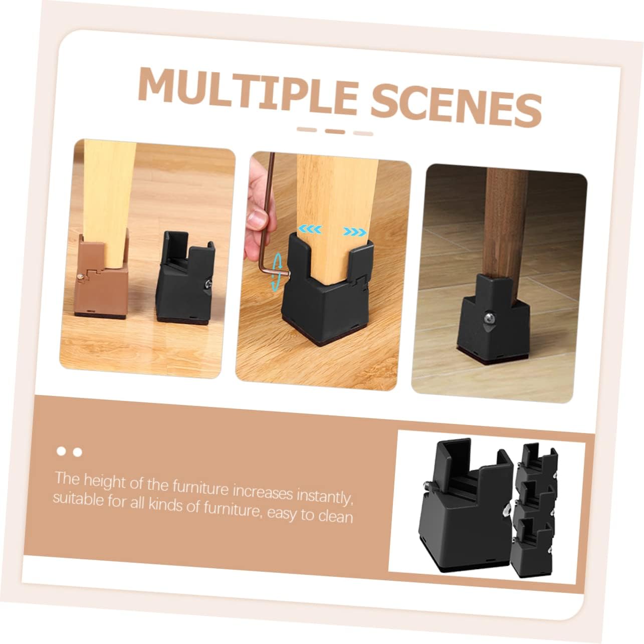 4pcs Adjustable Bed Risers Furniture Elevators for Enhanced Storage and Ergonomics Compatible Legs Silent Wear-Resistant Design for and Living Spaces