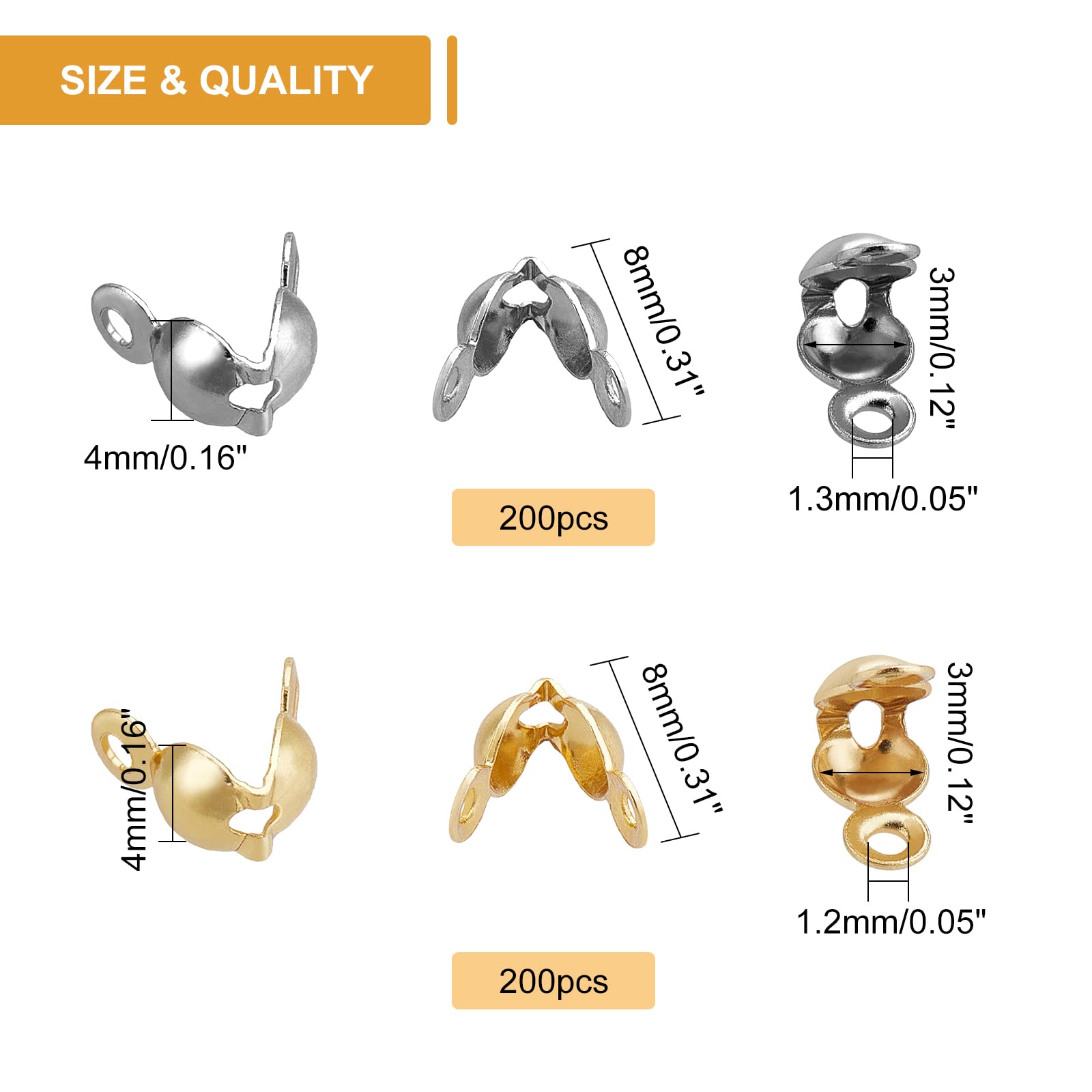 Beebeecraft 1 Scatola Da 200 Pezzi Di Punte Per Perline E 304