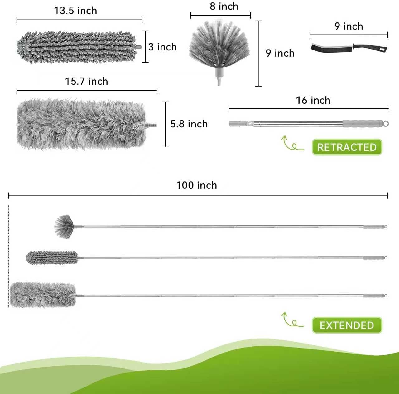 Microfiber Feather Duster Set with Extens Pole, Extendable Cobweb &