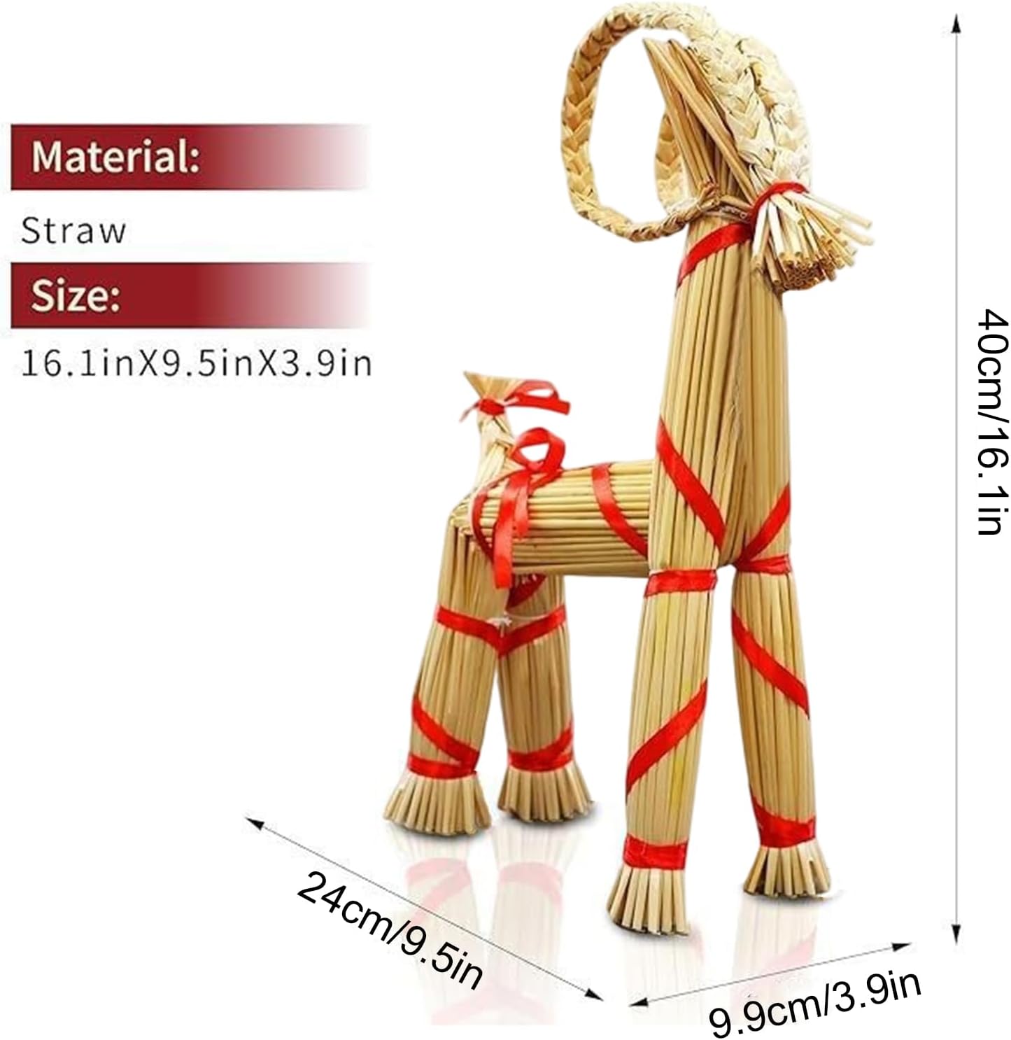 Swedish Holiday Figurine - Straw Yule Goat, Festive Christmas Ornament with Rustic Design, Seasonal Decor for Desk, Shelf, Home, Patio, Office, Party Celebration, Indoor Outdoor Use