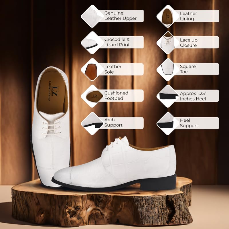 Image of LIBERTYZENO Mens Animal Print & Plain Genuine Leather Adults Lace Up Oxford Dress Shoes for Easter Gift