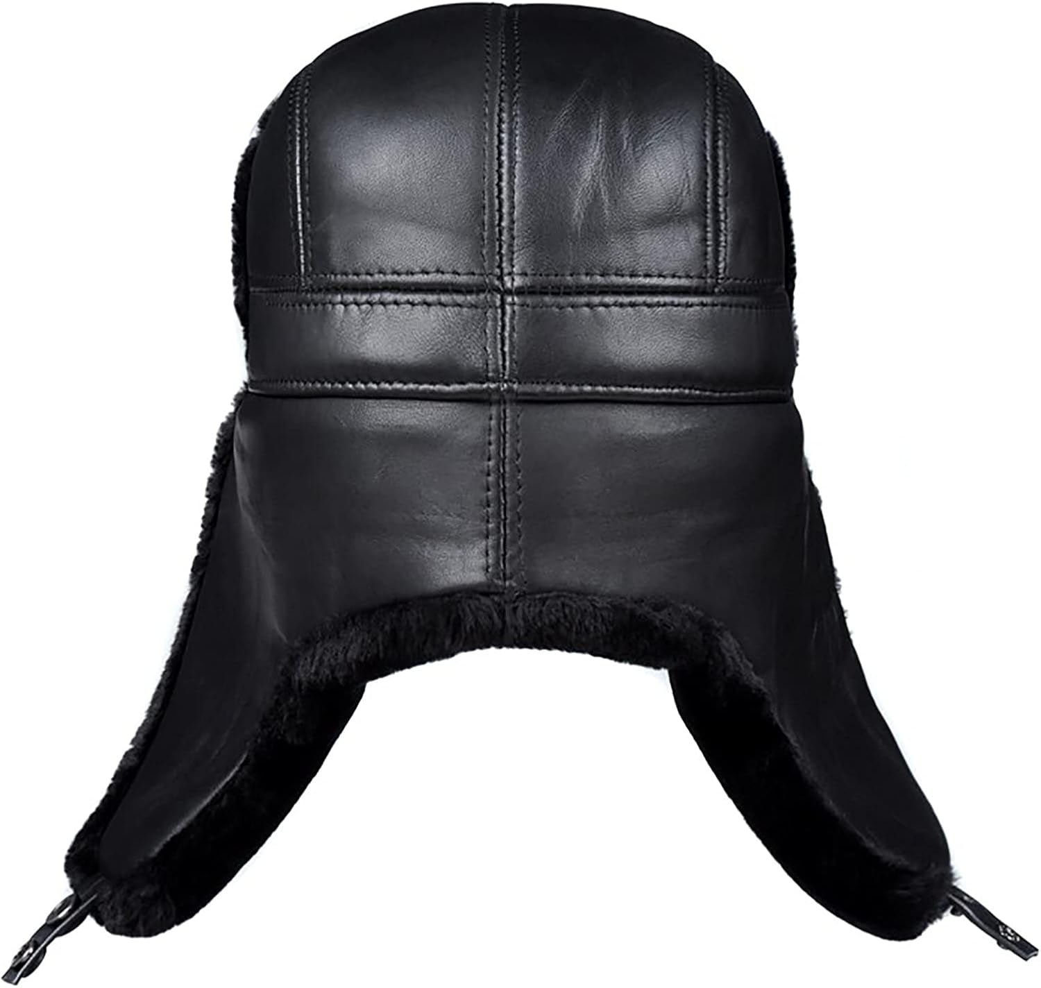 Bomber Hat Unisex Bomber Hat, Leather Aviator Cap with Chin Strap, Russian Ushanka Trooper Trapper Hat for Outdoor 55-60Cm