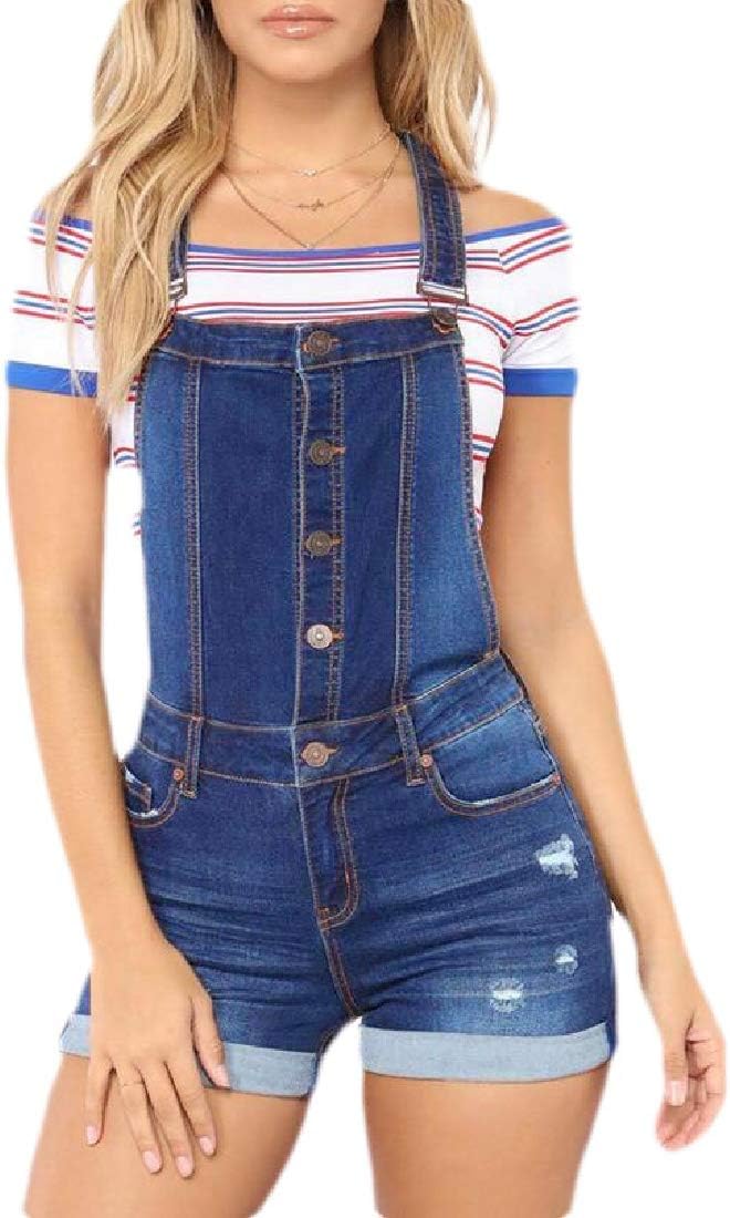 yiegmx Womens Summer Washed Denim Short Overalls Pechera Shortalls