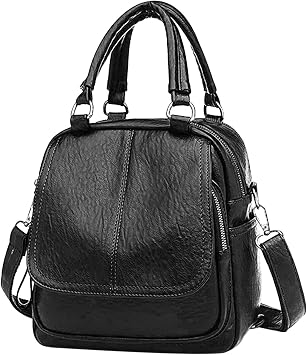 Backpack Purse Women Crossbody Bag Ladies Small Rucksack PU Waterproof Shoulder Bag Handbag Daypack for Travel Shopping Dating Black