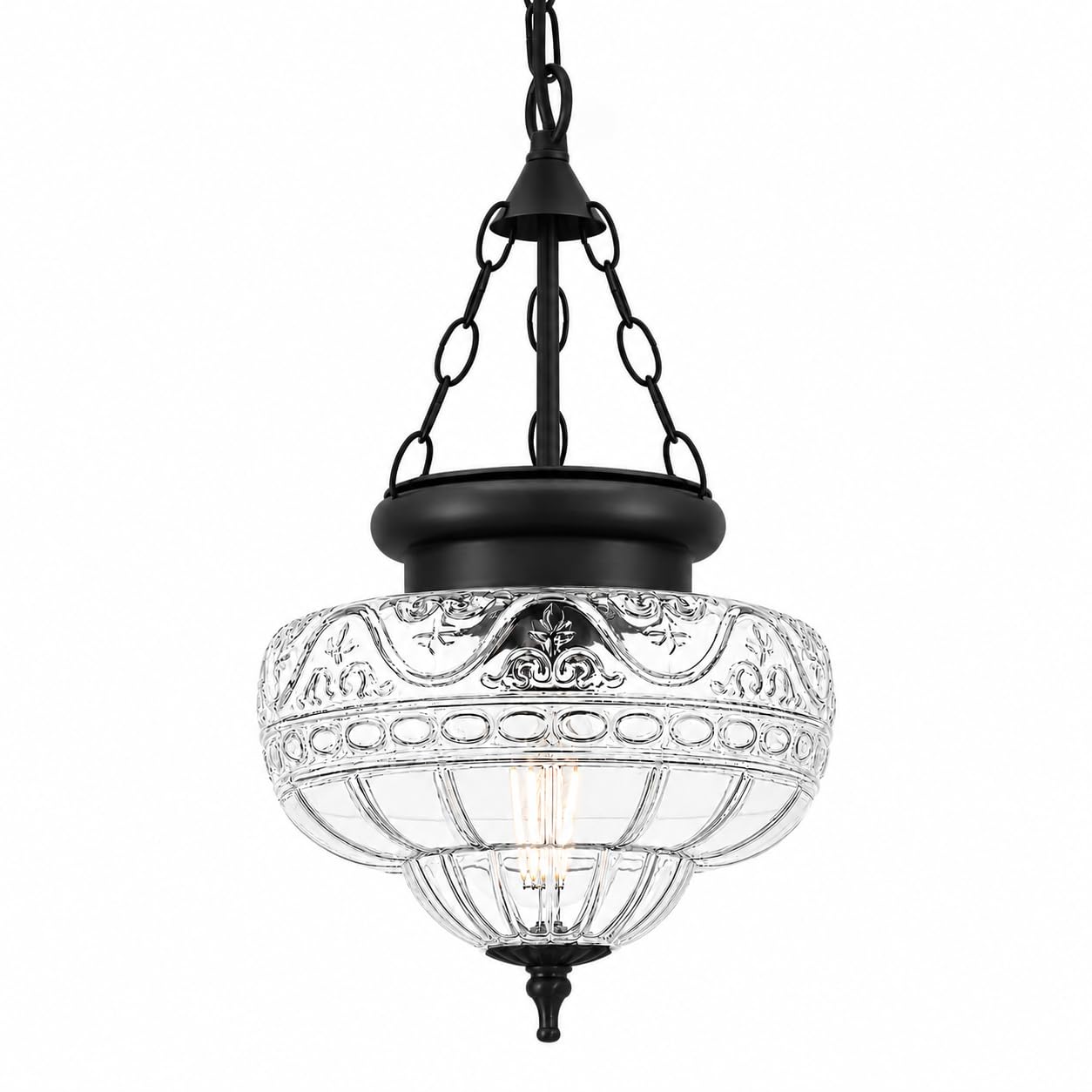 Photo 1 of Vintage Pendant Light, Matte Black Pendant Lights Kitchen Island with Unique Thickened Glass, Hanging Lighting Fixtures with Adjustable Chain, Chandelier for Kitchen, Island, Dining Room, Entryway