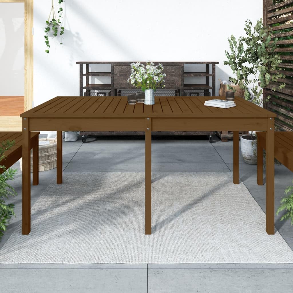 Stół ogrodowy lite drewno sosnowe 159,5 x 82,5 x 76 cm miodowy brąz | Wytrzymały blat stołu, stabilna rama drewniana, na taras, balkon, do ogrodu, instrukcja montażu w zestawie