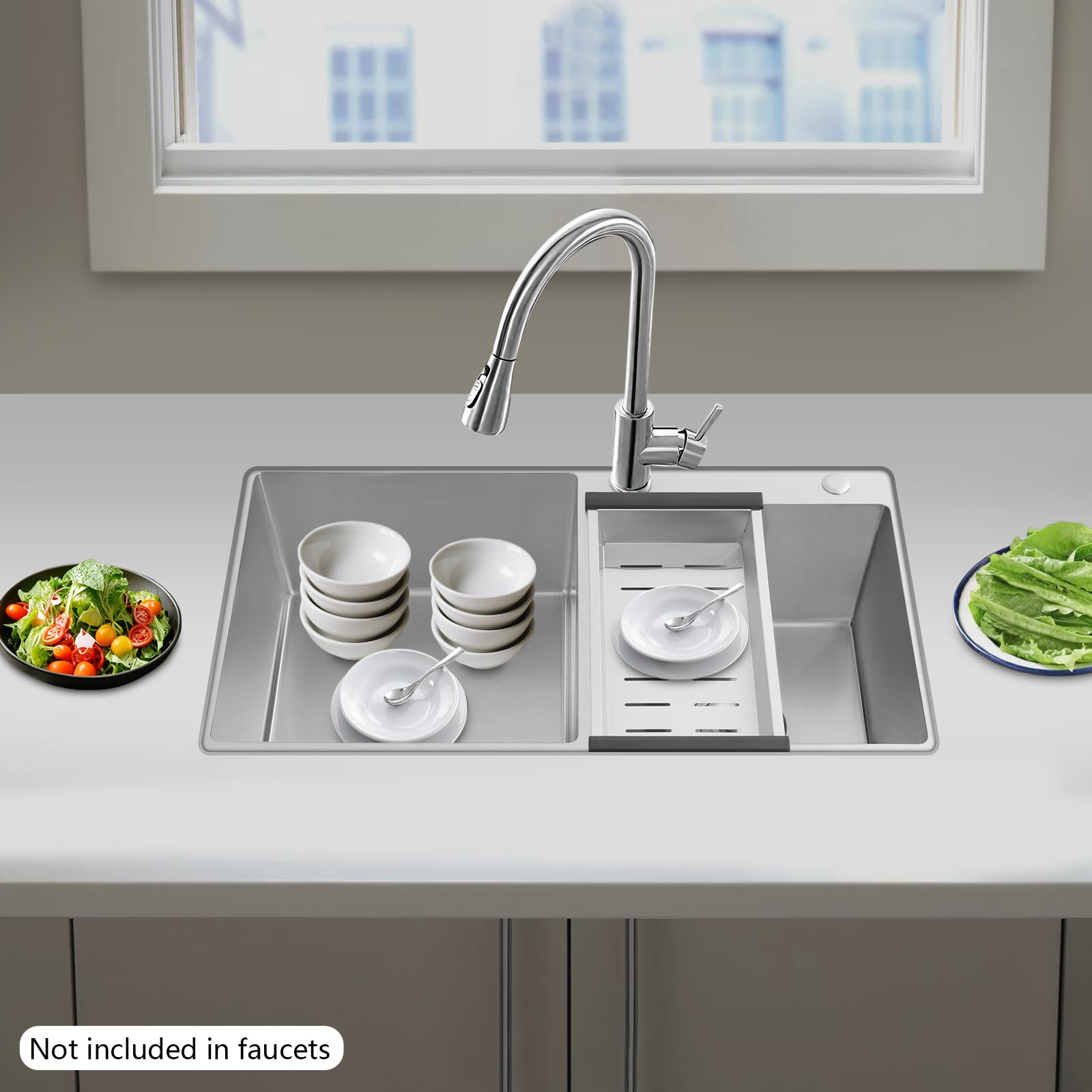 Küchenspüle 2 Multifunktion Waschbecken, Große Einbauspüle Silber, Groß Spülbecken Küchen Eckig, Edelstahl Küche Spülbecken, Groß Küchenspülbecken, Kitchen Sink 78 x 43 x 21cm