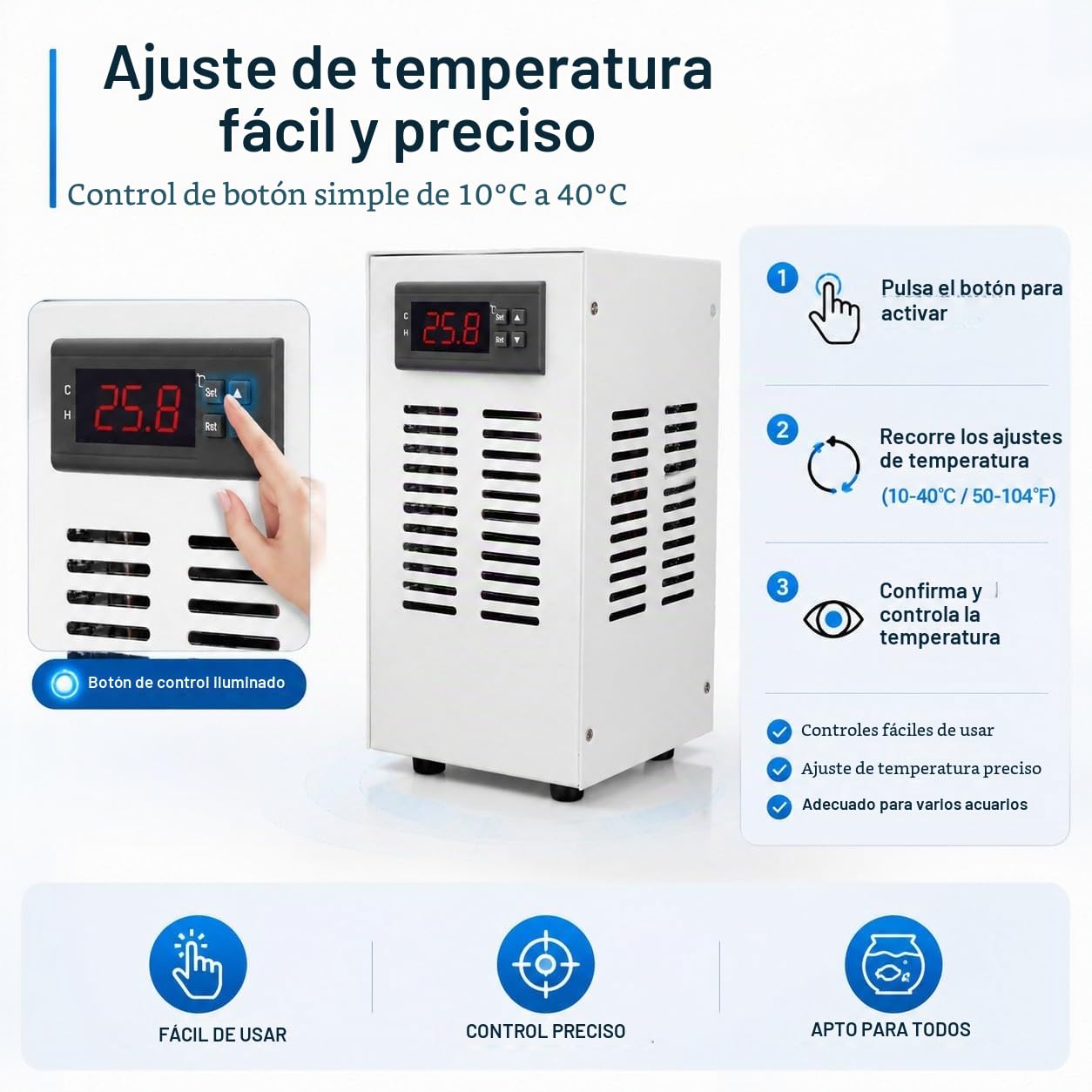 Enfriador de Acuario, Enfriador de Acuario de 72 W, Enfriador de Acuario Axolotl, Sistemas de Enfriamiento y Calentamiento de Acuario de 20 L con Manguera de (Enchufe UE de 100 a