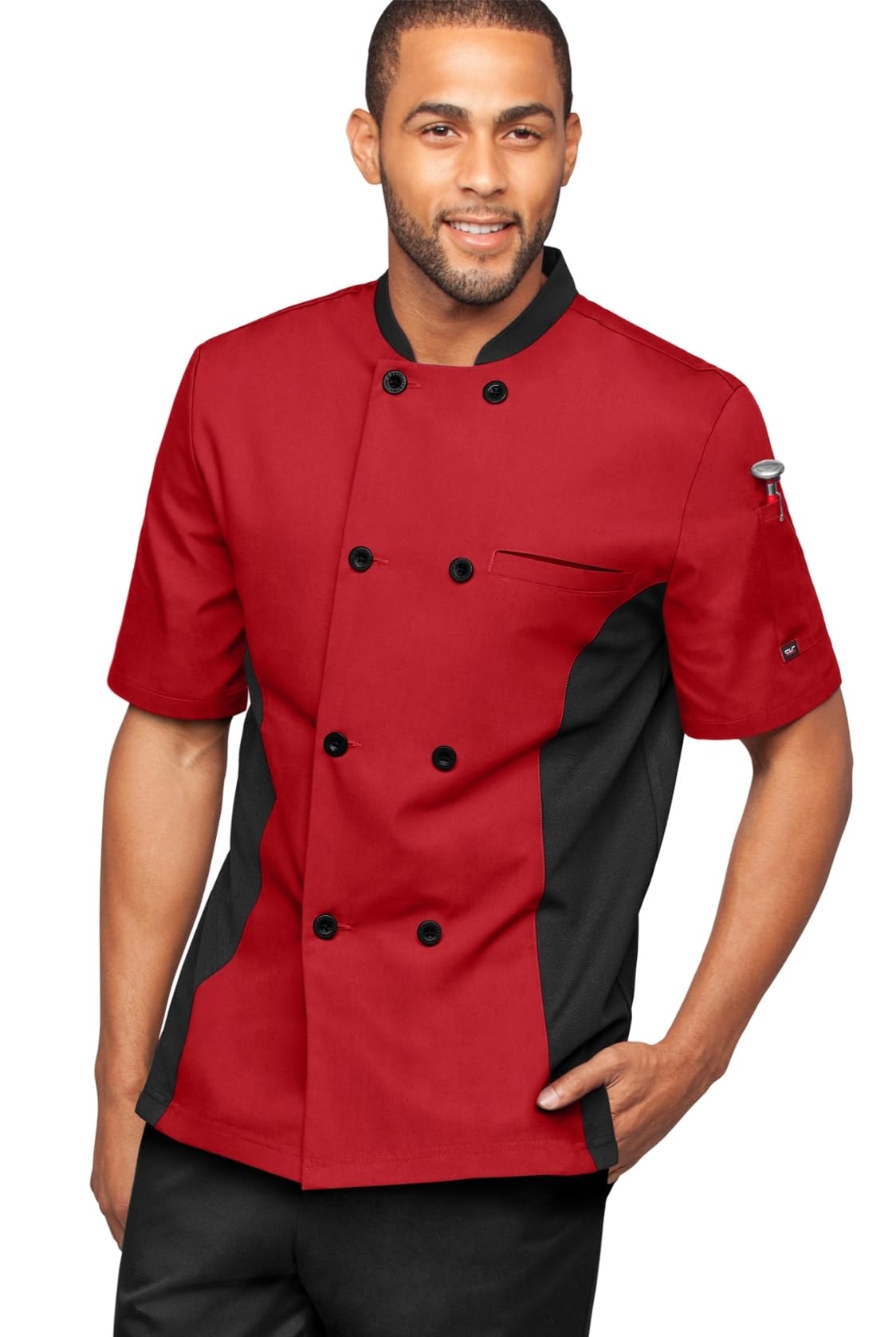 Men's Chef Coat Short Sleeve - Professional Chef Jacket with Breathable Mesh Side Panels & 2 Pockets for Culinary Essentials