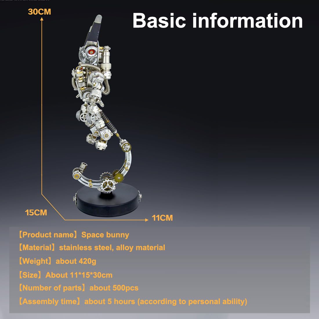 3D Metall Puzzle-DIY Astronaut Kaninchen 3D Modell Bausätze Erwachsene, Tier Figuren Metallbaukasten Bastelset Modellbau, Steampunk Deko, Geschenk für Weihnachten (500PCS)