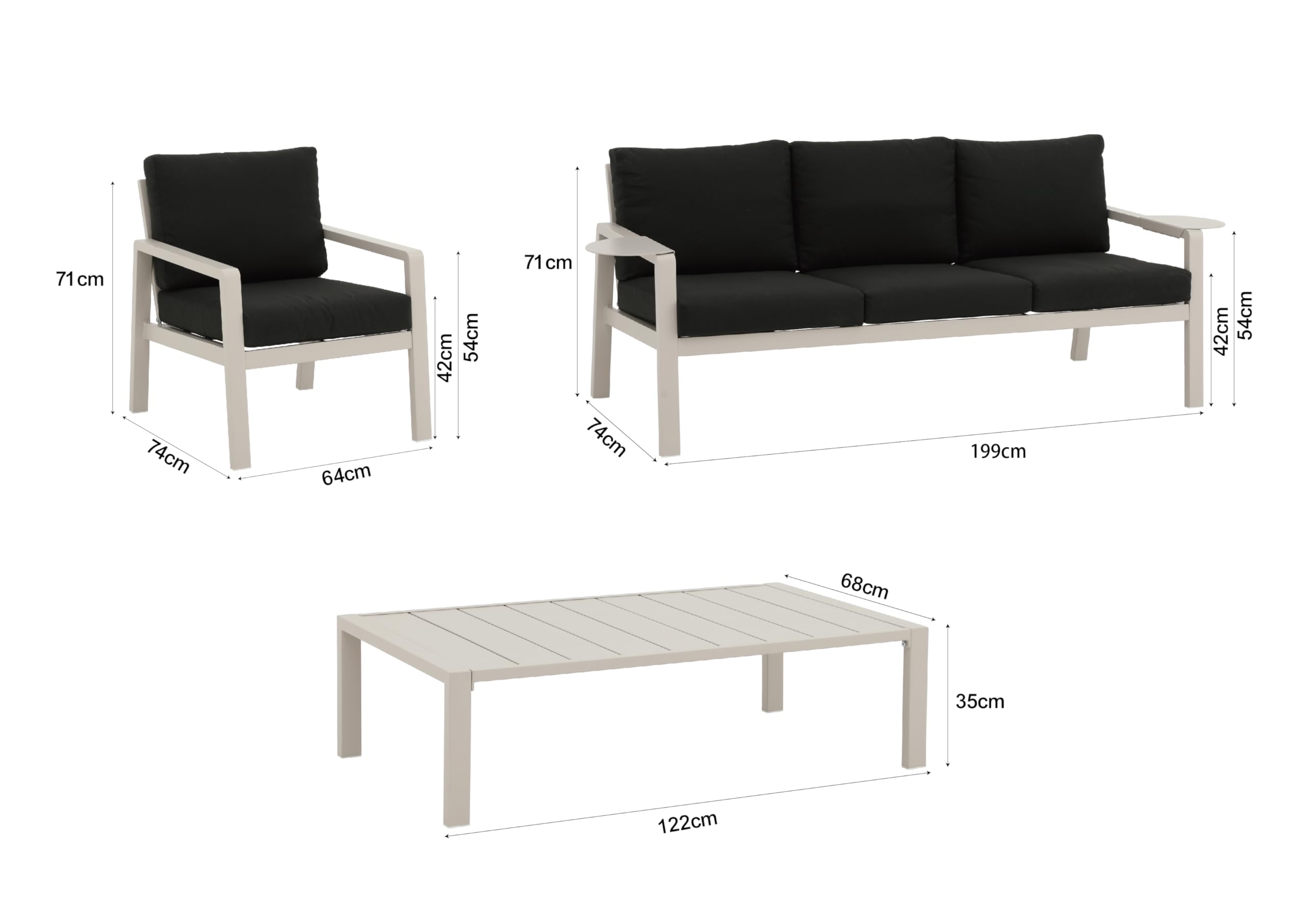 Tarrington House Aro Conjunto de Muebles de Exterior, Acero, 4 Piezas, 2 Sillones, Sofá de 3 Plazas y Mesa de Centro, Antracita
