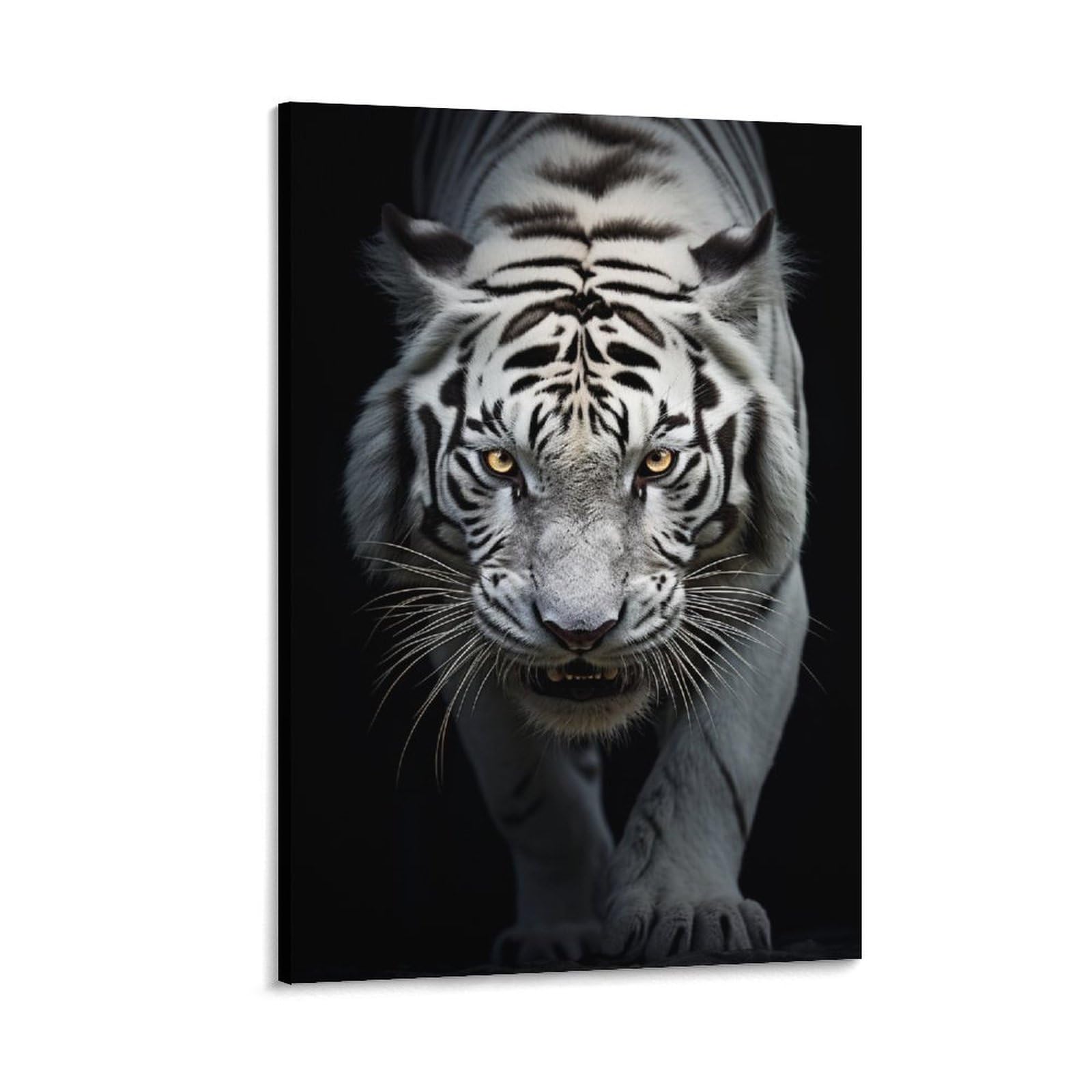 AYAROS Angry White Tiger Canvas Wall Art for Bedroom Modern Wild Animal Picture Wall Decor Poster for Room Aesthetic Framed 08x12 inch