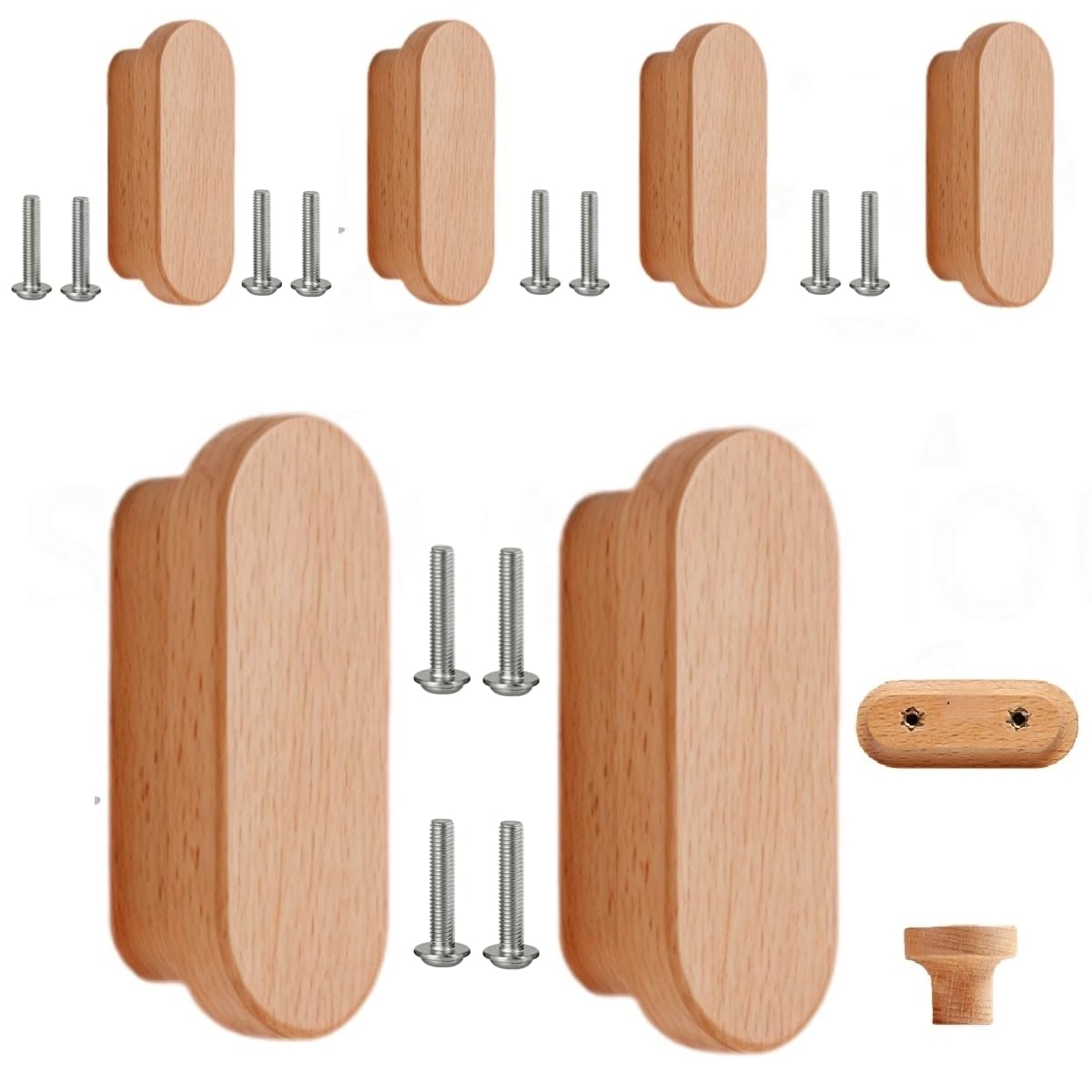 Sanchakou Beech Drawer Knobs 6Pcst Shaped Cabinet Door Solid Wood Handle Furniture Drawer Cabinet Wooden Handle 32Mm