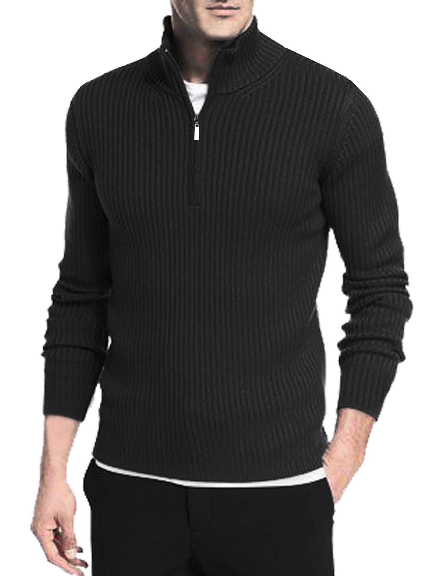DaupanzeesDaupanzees Mens Casual Slim Fit Pullover Sweaters Long Sleeve Knitted Zip Up Mock Neck Thermal Polo Sweater