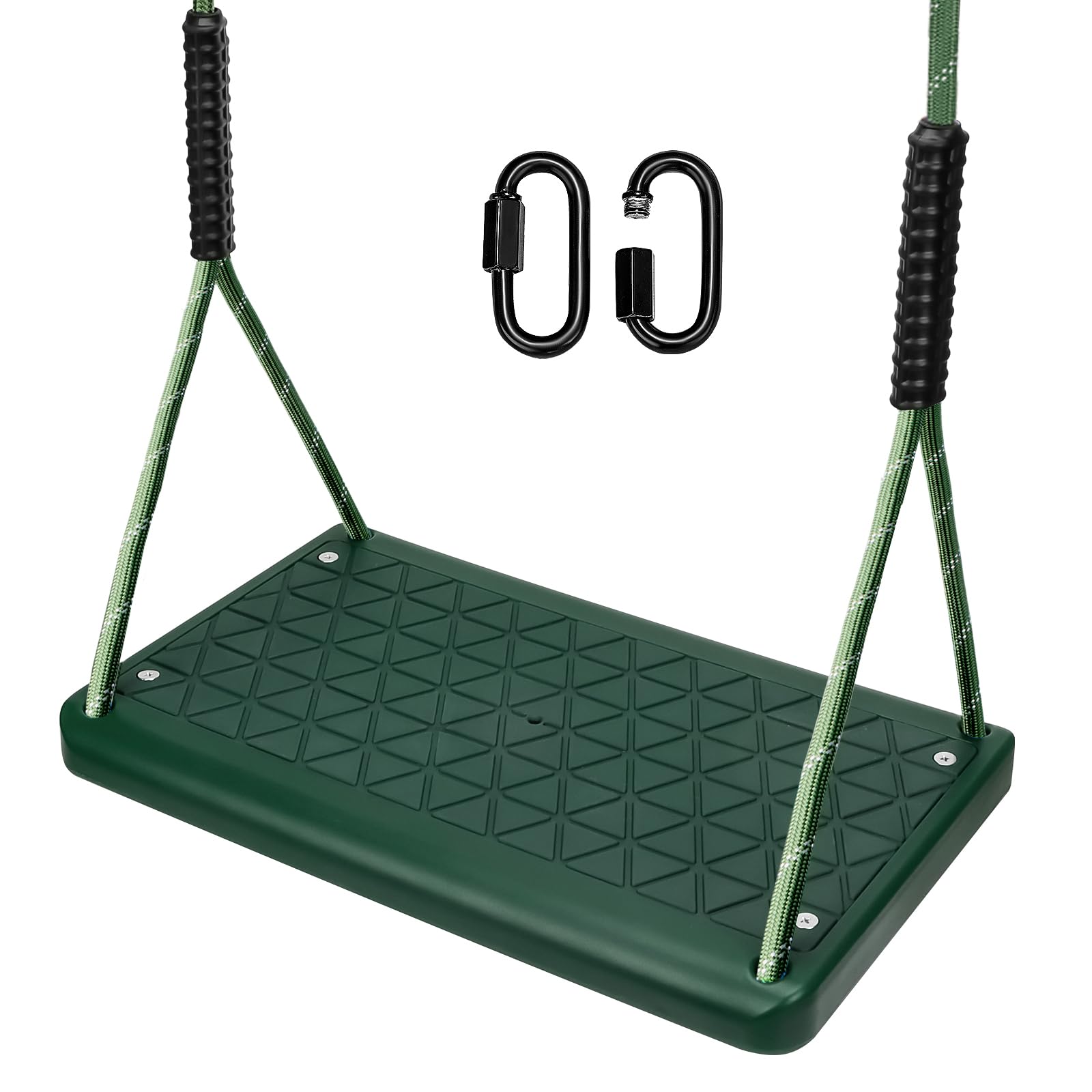 Yyiwhmy Garden Swing, Indoor Outdoor Rubber Non-Slip Swing Seat with 2 Carabiners and Height-Adjustable Rope (1.3 m - 2 m) for Playground Garden Swing Teens/Adults, 150 kg/Green