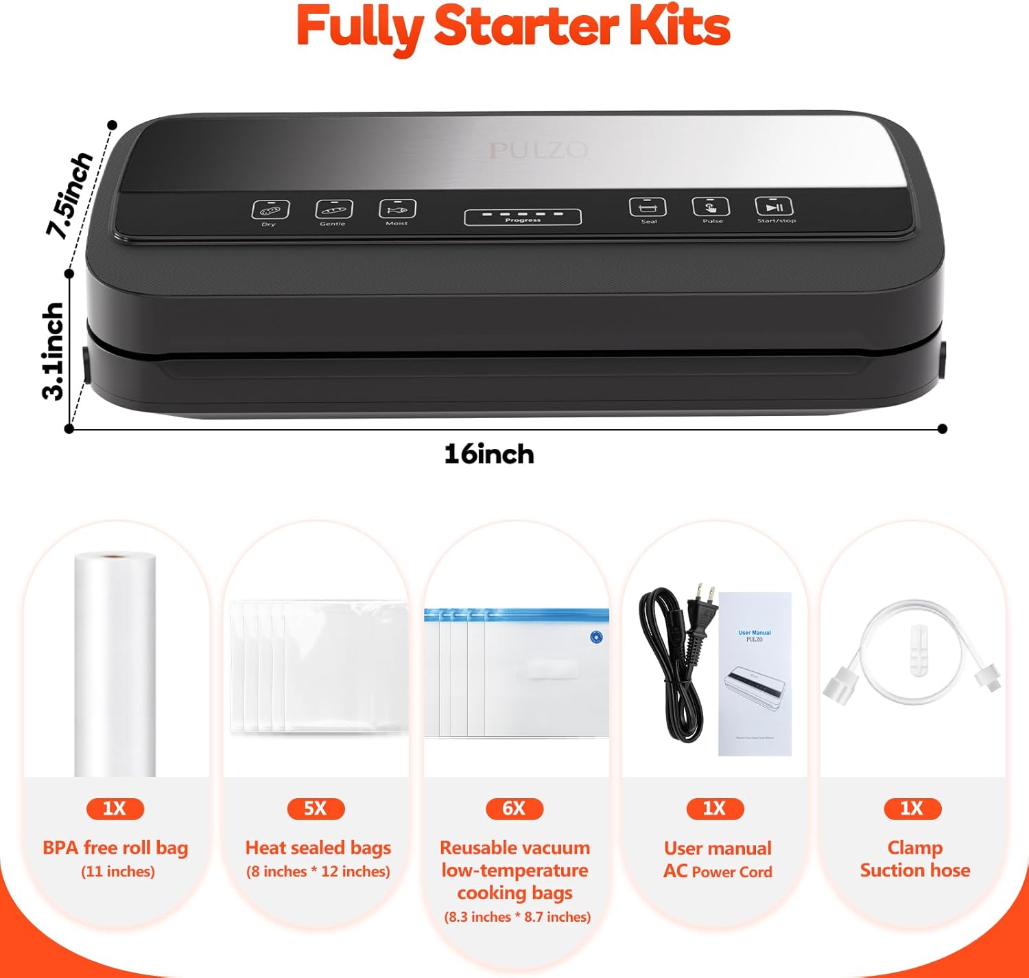 Vacuum Sealer Machine, 95Kpa vacuum sealer for food with Bags Storage and Built-in Cutter,food vacuum sealer machine,Dry/Moist/Gentle Mode, Removable Drip tray, Complete Starter Kits, Stainless Steel - Image 3