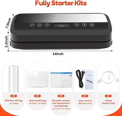 Miniatura 3 de Máquina selladora al vacío, sellador al vacío de 95 Kpa para alimentos con almacenamiento de bolsas y cortador integrado, máquina selladora al vacío