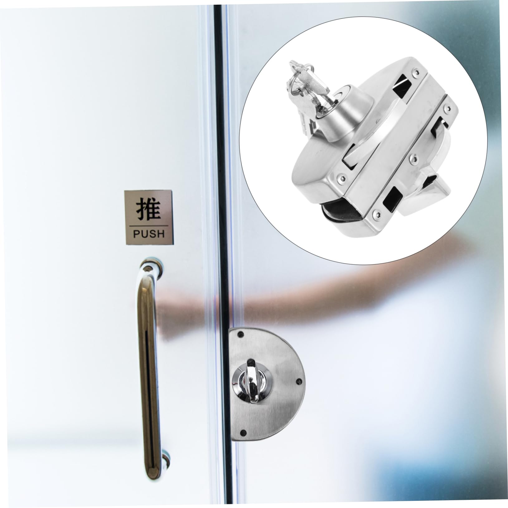 Serratura per Porta in Vetro Acciaio Inox Argento per Ufficio Negozio | Design a Morsetto Completo, Finitura Spazzolata, Chiusura con Tastiera Interna, Set