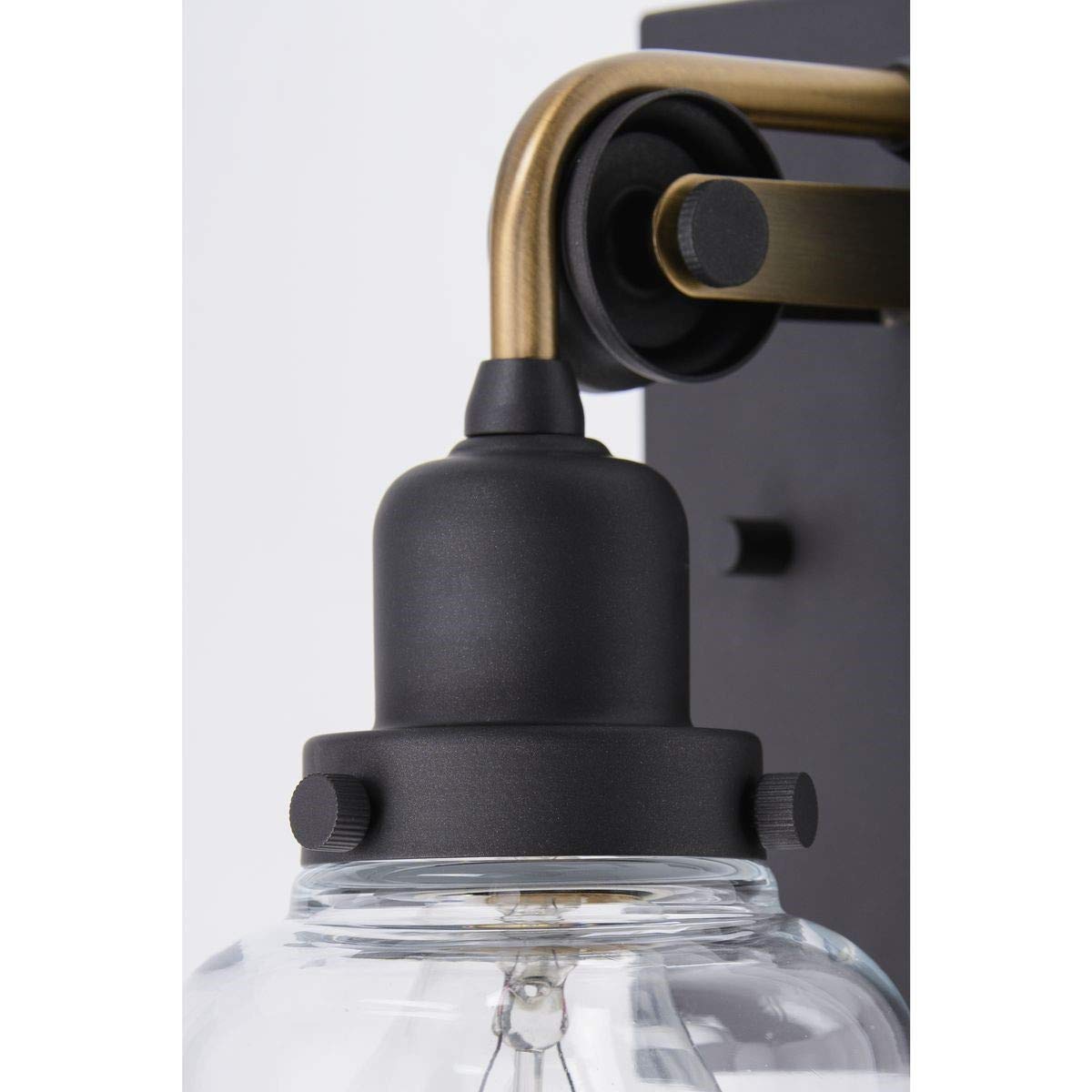 Progress Lighting Rushton Collection 1-Light Clear Glass Farmhouse Bath Vanity Light Graphite, Black
