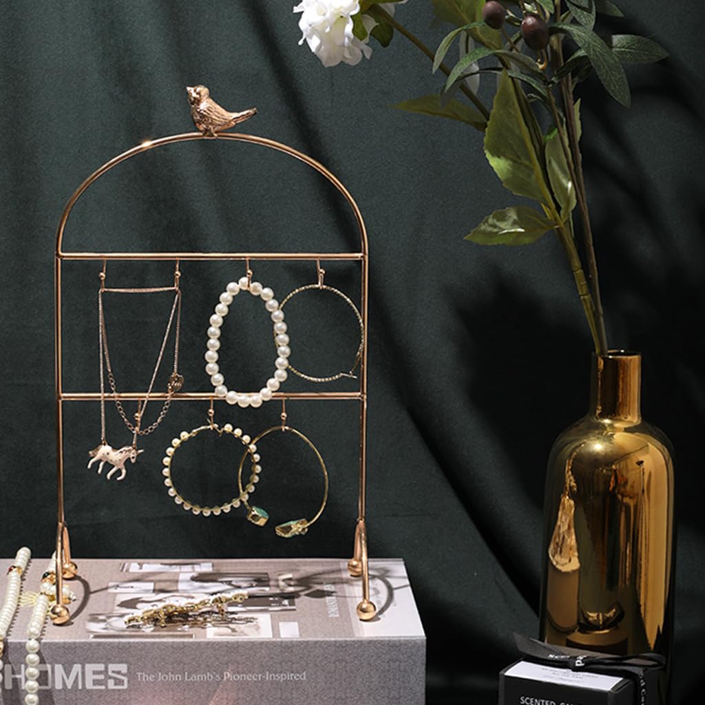 OQOPO Multifunktionaler Schmuck-Organizer-Ständer, goldener Vogel-Schmuck-Aufbewahrungsständer, Präsentationsständer für Wohnzimmer, Badezimmer, Büros