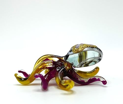 Miniatura 3 de Figuras pequeñas de pulpo soplado a mano, animales artísticos, regalo coleccionable, decoración del hogar (morado amarillo)