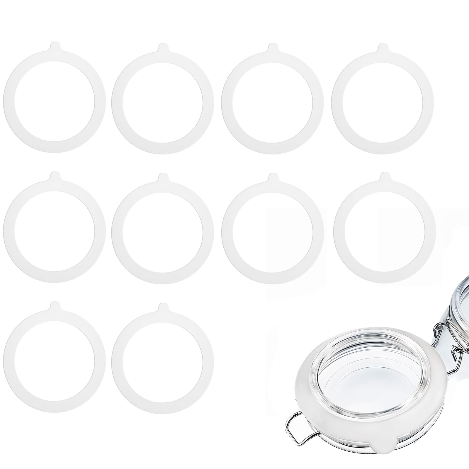 Obsolldd White 10Pcs Replacement Rubber Seals, Silicone Airtight Seals Leakproof Replacement Seal Rings For 0.5L 1L 2L 0.35 Litre For Kitchen, Mason Jars