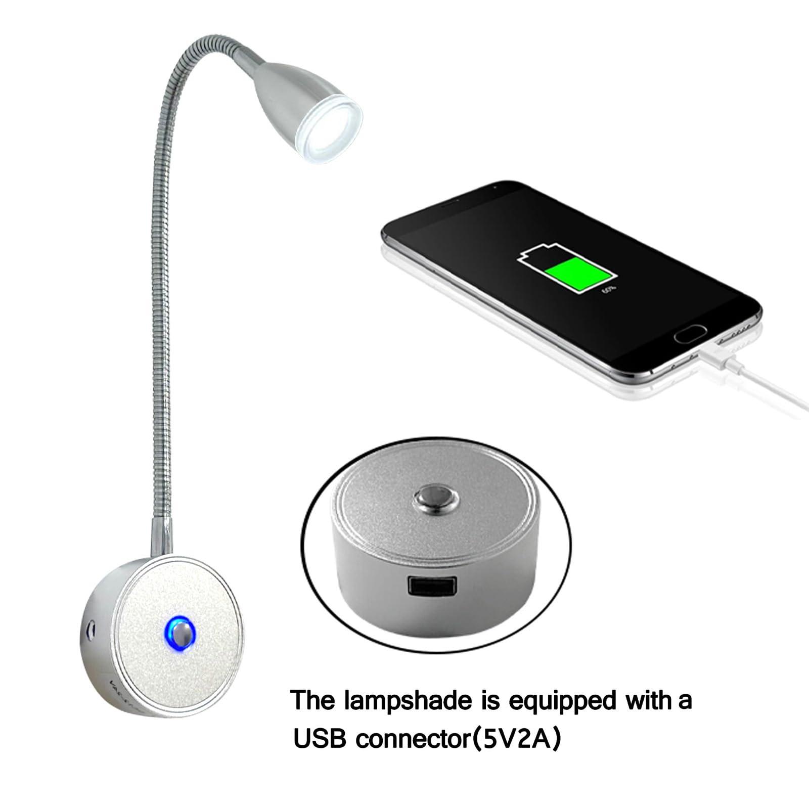 12 Volt Led Lampen Wohnmobil, 12v Leselampe Bett, 3 Farbtemperaturen, 3W Dimmbar, Flexible Schwanenhals, DC12-24v Led Spot für Auto LKW Wohnwagen Wohnmobil Camping Boot