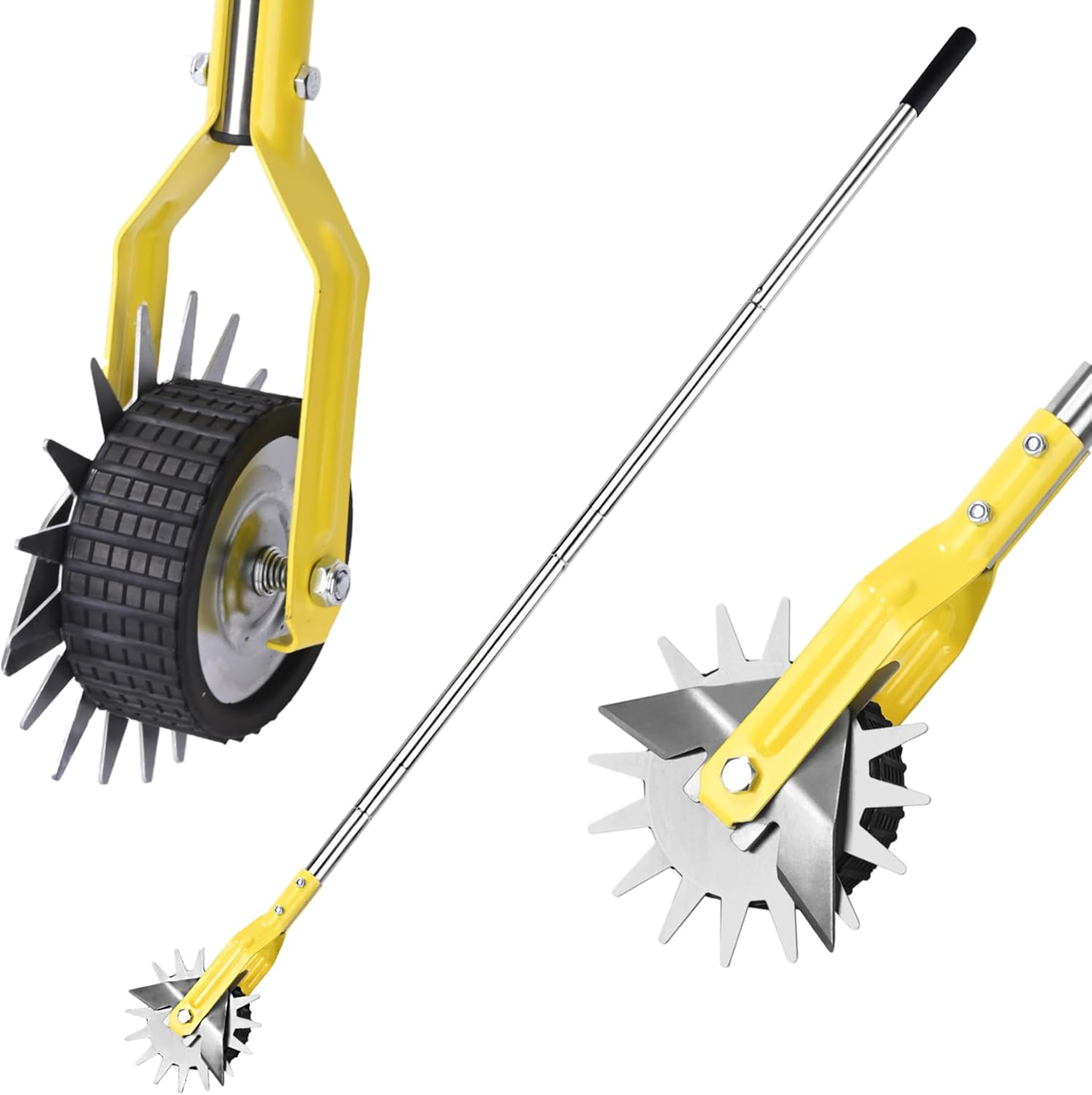 Wheel Rotary Edger, Adjustable Length Lawn Edger, Stainless Steel Edger Lawn Tool, Lawn Tool for Manual Edger, Rotary Edger for Sidewalks, Gardens, Driveways and Flower Bed Edging, yellow