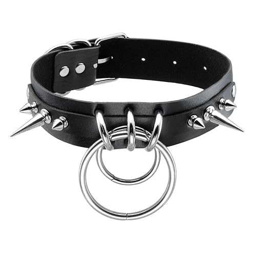 Manfnee Cool Punk Gothic Collar PU Leather Spike Studded Vintage Necklace for Men Women Black - D:1PCS