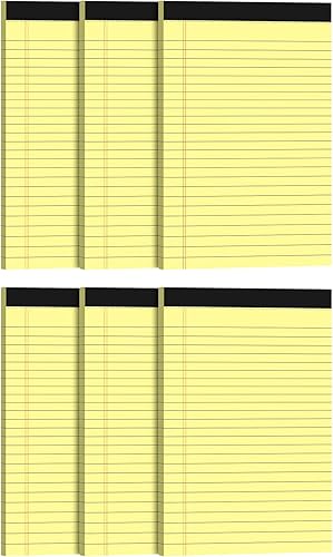 Bloc de notas pequeñas de 5 x 8 pulgadas, papel amarillo canany de 21 libras, paquete de 6 blocs de escritura perfectos para diario, tomar notas,