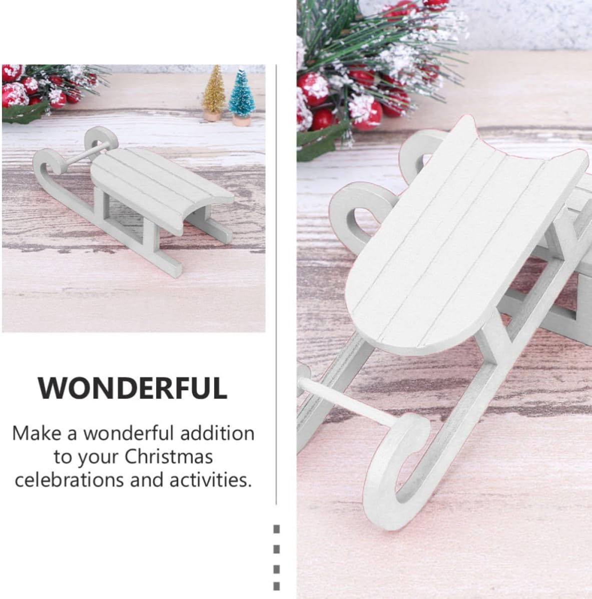 2pcs Wooden Christmas Sleigh Desktop Ornament for Home Living Room