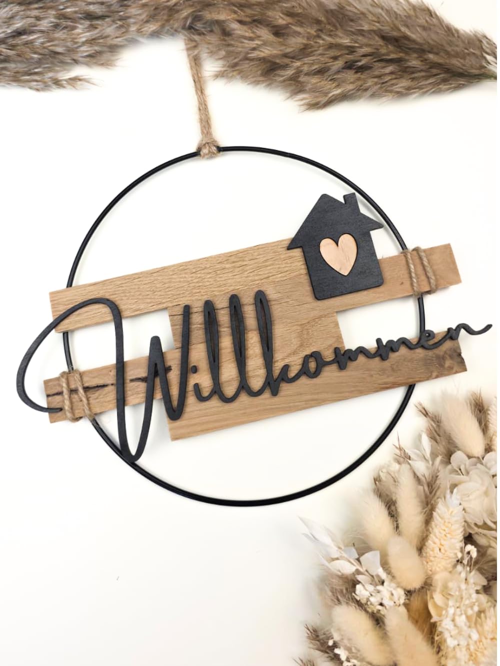 Türkranz Willkommen aus Holz | 20cm, 25cm und 30cm | Türkranz ganzjährig | Willkommen Schild Haustür | Haustürdeko | (30cm)