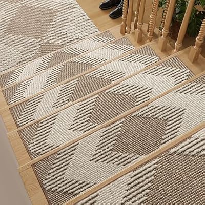 PADOOR 15 Pack Stair Treads Non Slip, 3D Peel and Stick Carpet Stair Treads for Wooden Steps Indoor, Washable Reusable Stair Runner Rugs for Dogs & Kids, Self Adhesive 8"x30" Brown